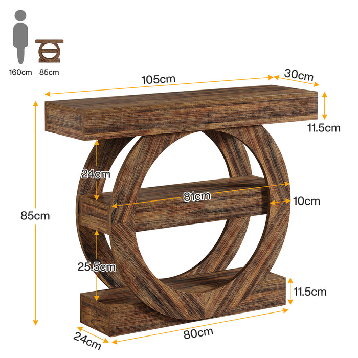 Stolik konsolowy 105 cm w stylu farmhouse z półkami – 3-poziomowy, do przedpokoju i salonu