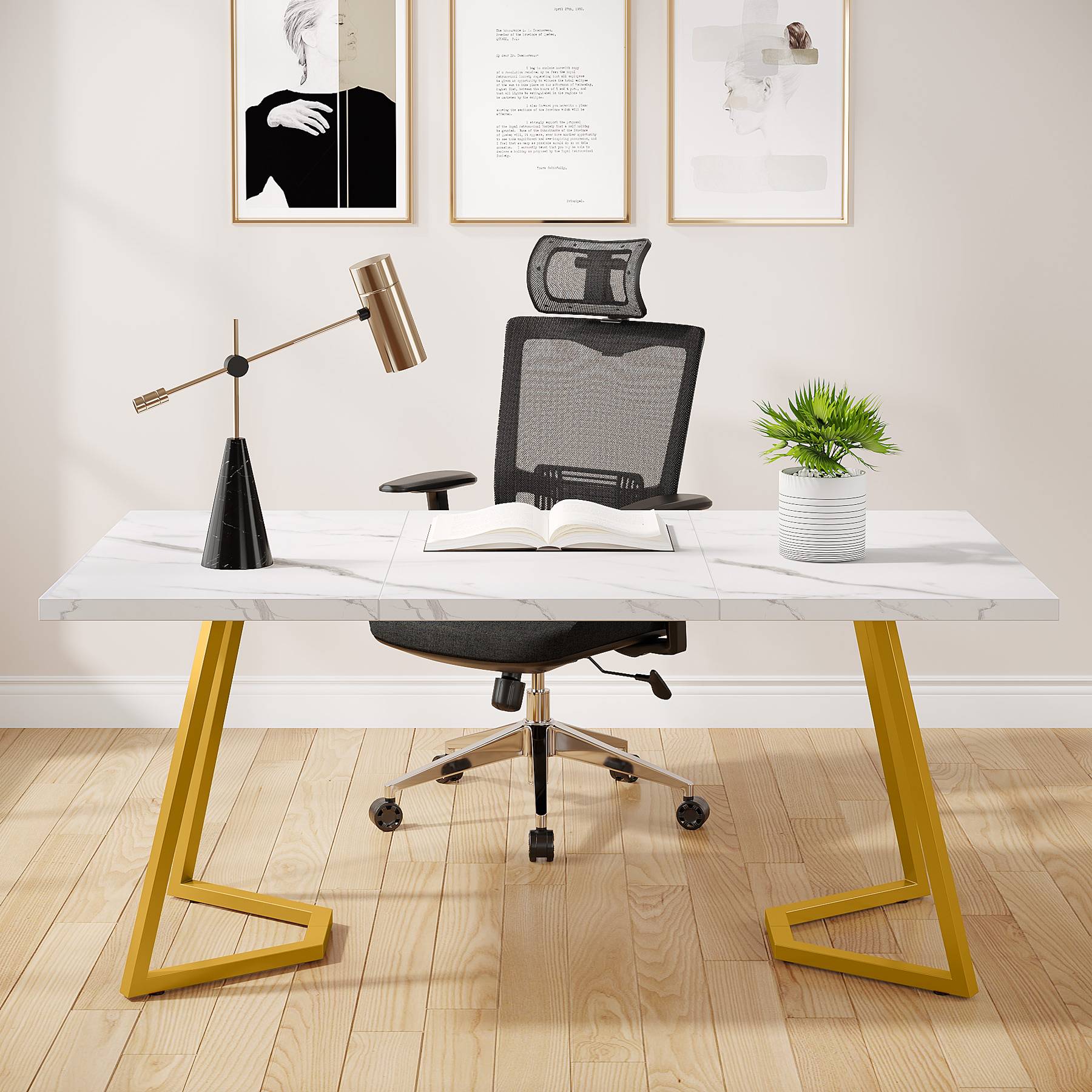 Biurko komputerowe 140 x 80 cm – nowoczesne biurko biurowe z blatem z marmuru syntetycznego do domowego biura
