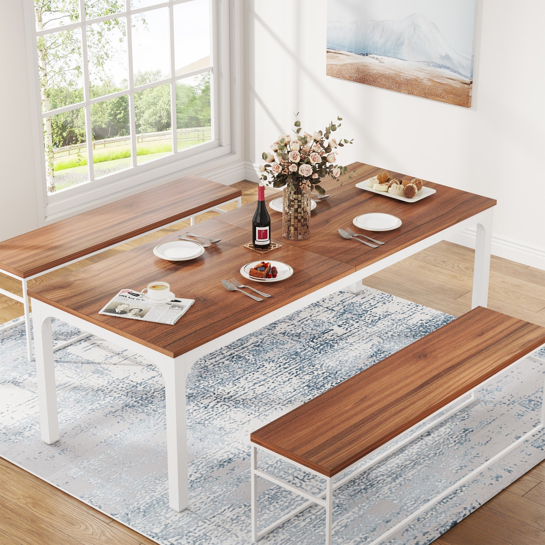 Prostokątny stół jadalny 200 x 70 x 75 cm – dla 6–8 osób, idealny do kuchni i jadalni