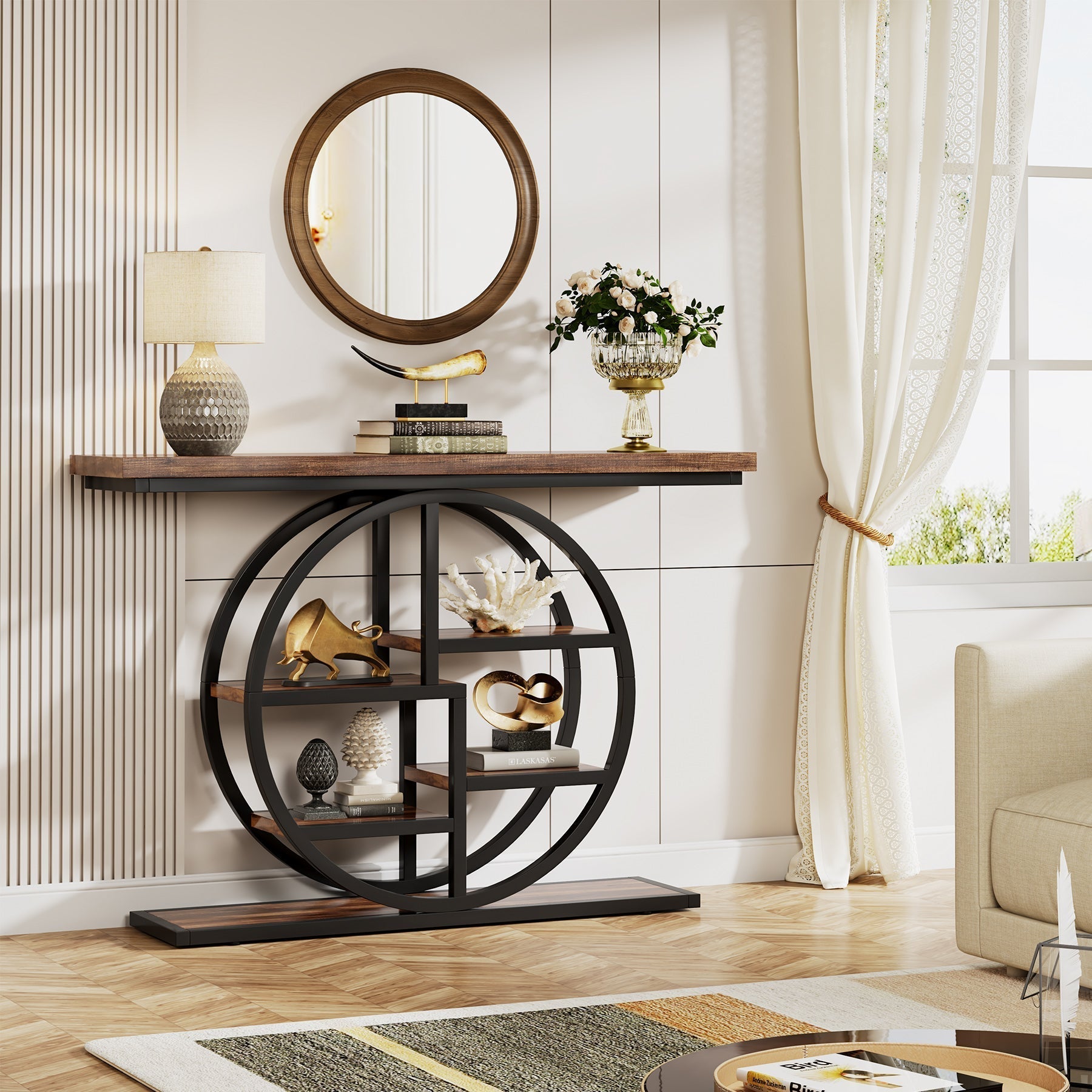 Stolik konsolowy 105 cm – stolik do przedpokoju i za sofę z półkami piętrowymi