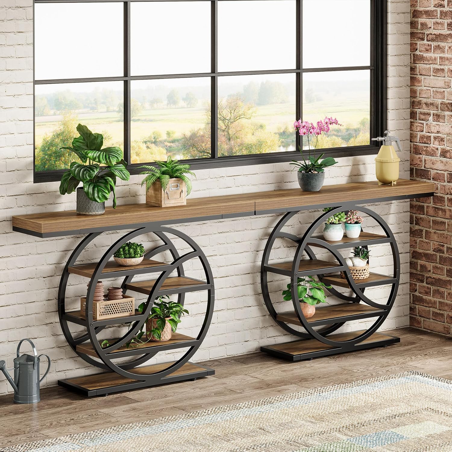 Industrialny stolik konsolowy 120 cm z 6 otwartymi półkami – do przedpokoju i salonu