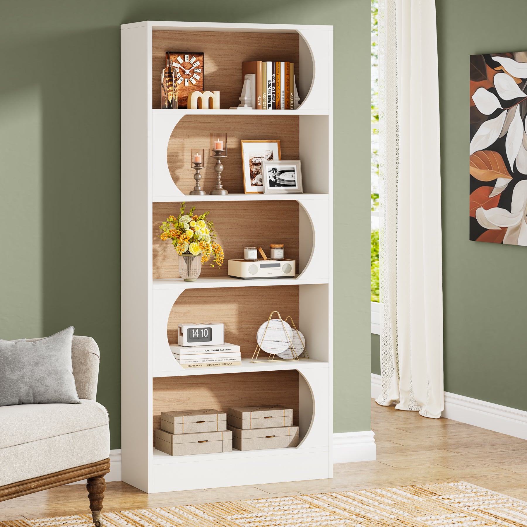 Nowoczesny 5-poziomowy regał na książki – wysokość 180 cm, wolnostojący design