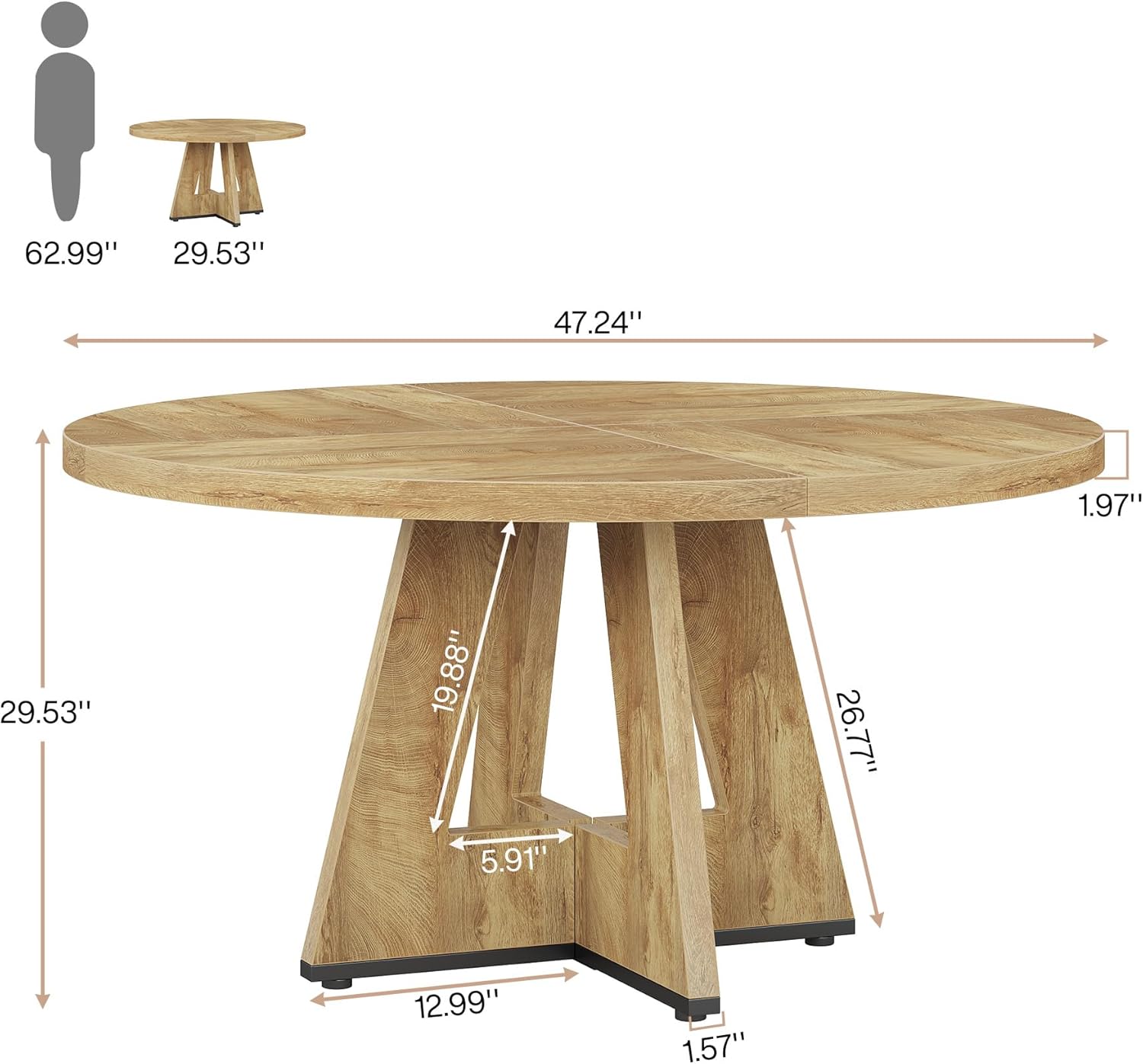 Okrągły stół jadalny dla 4 osób, 120 cm, styl rustykalny, z drewnianym blatem i nogami