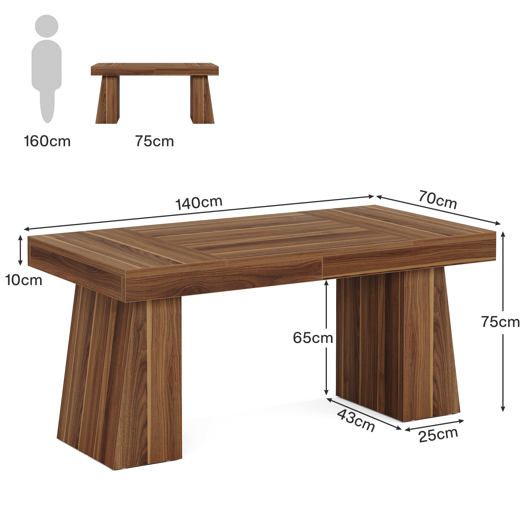 Biurko menedżerskie 140 cm – biurko komputerowe w stylu mid-century z podwójną trapezową podstawą