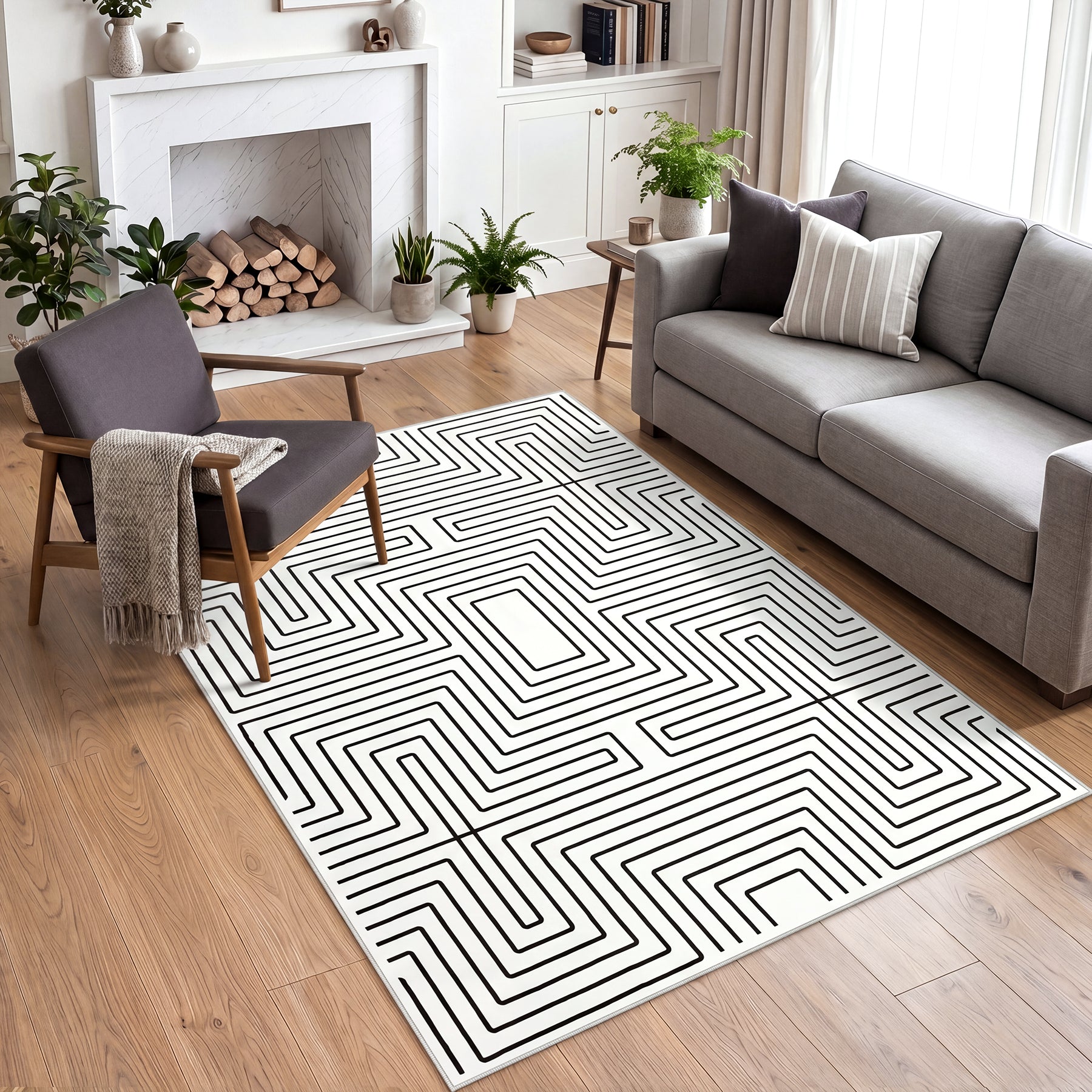 Minimalistyczne dywany o wzorze labiryntu, nowoczesne geometryczne dywany antypoślizgowe z krótkim włosiem do wnętrz, OEKO-TEX