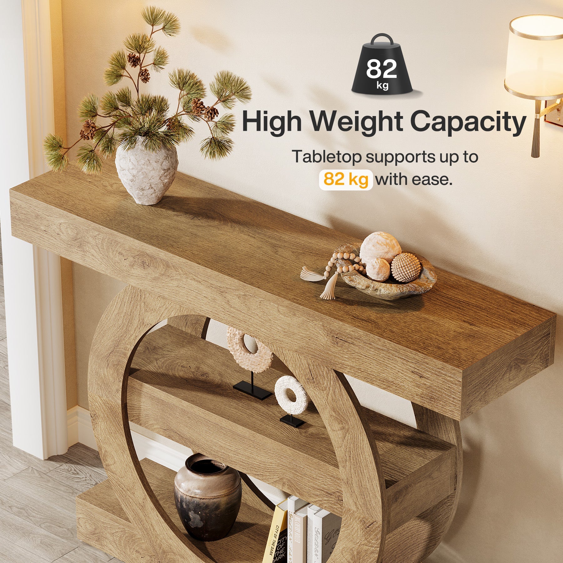 Stolik konsolowy 105 cm w stylu farmhouse z półkami – 3-poziomowy, do przedpokoju i salonu