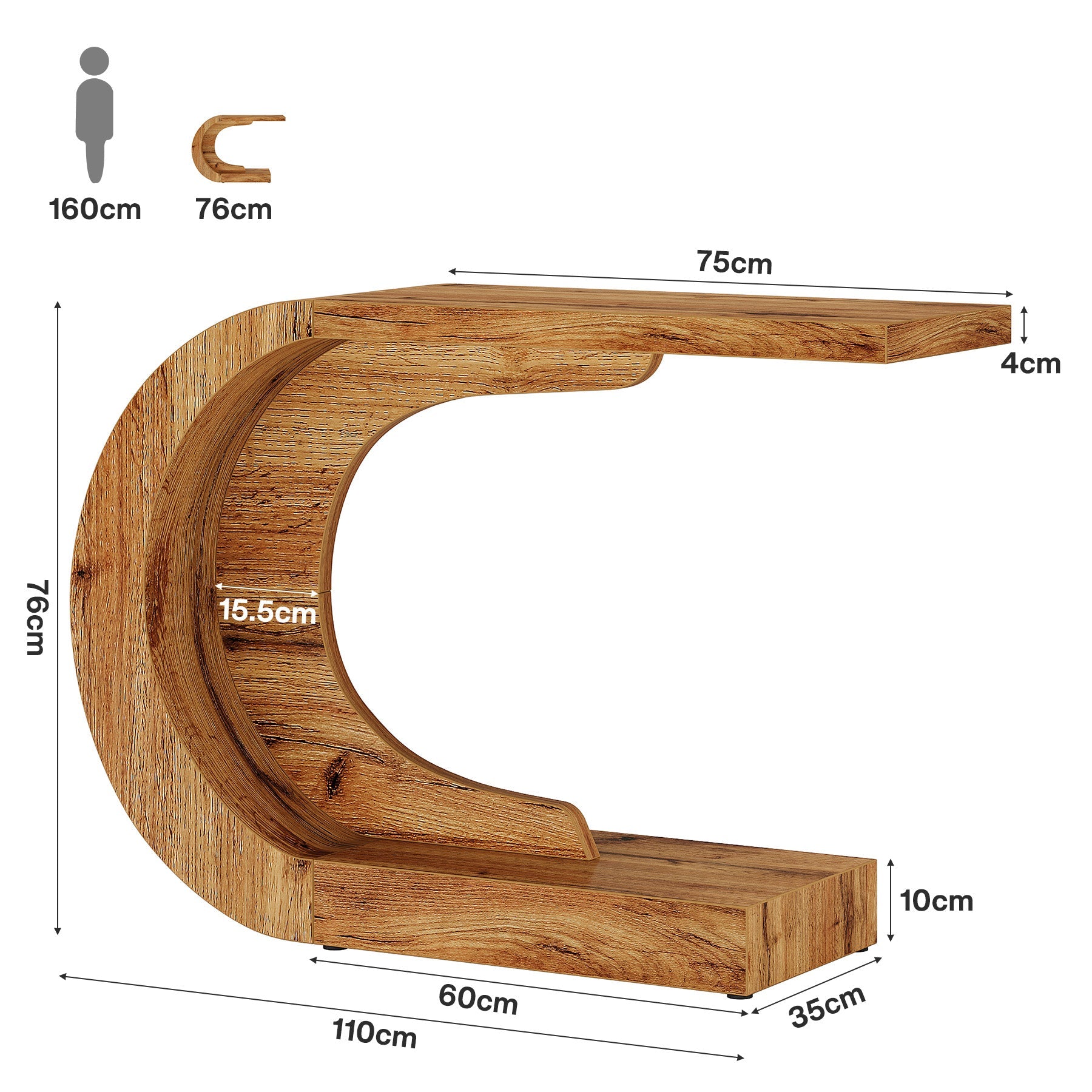 Stolik konsolowy w kształcie litery C, 110 cm – stolik do przedpokoju i salonu