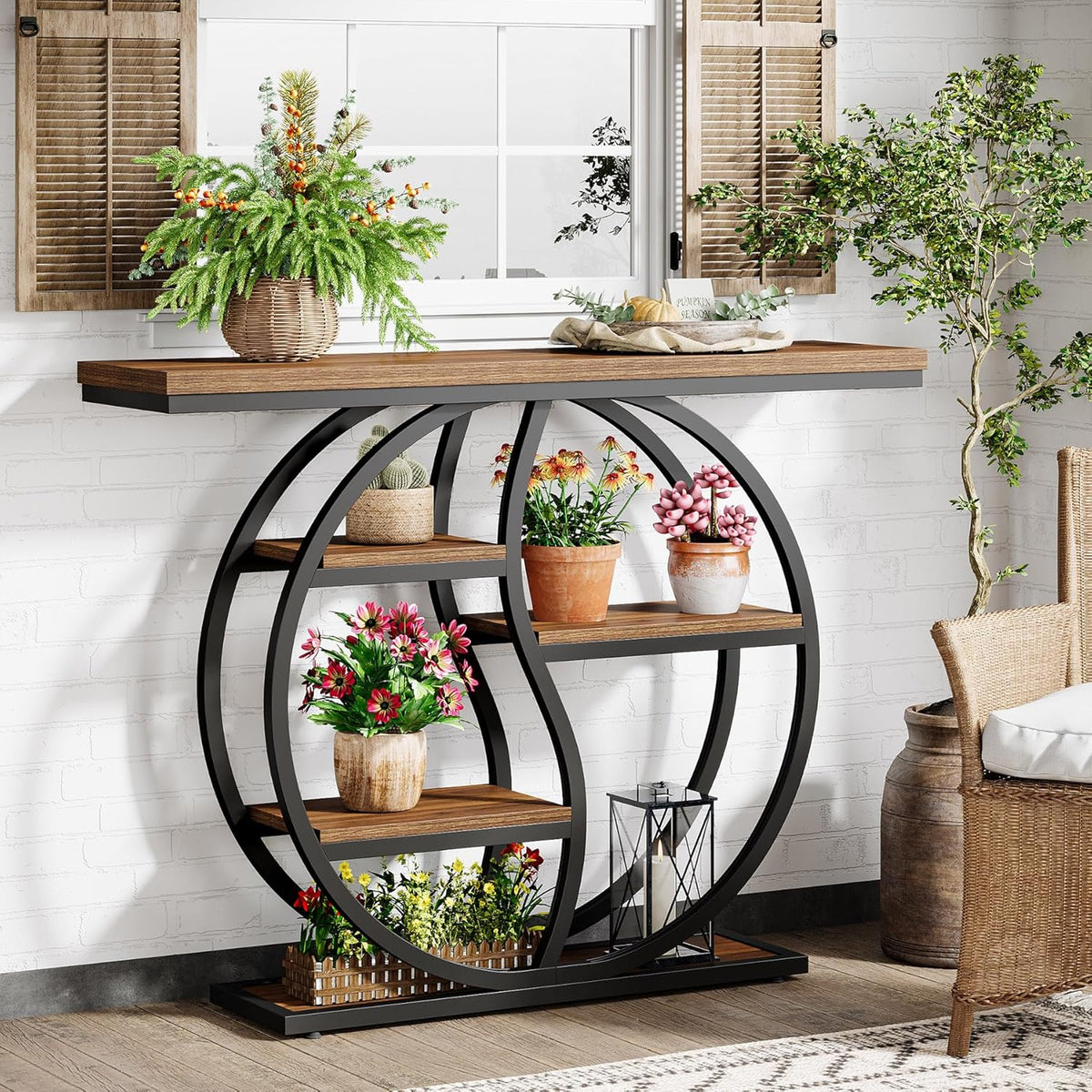Industrialny stolik konsolowy 120 cm – 5 poziomów półek, do przedpokoju i salonu