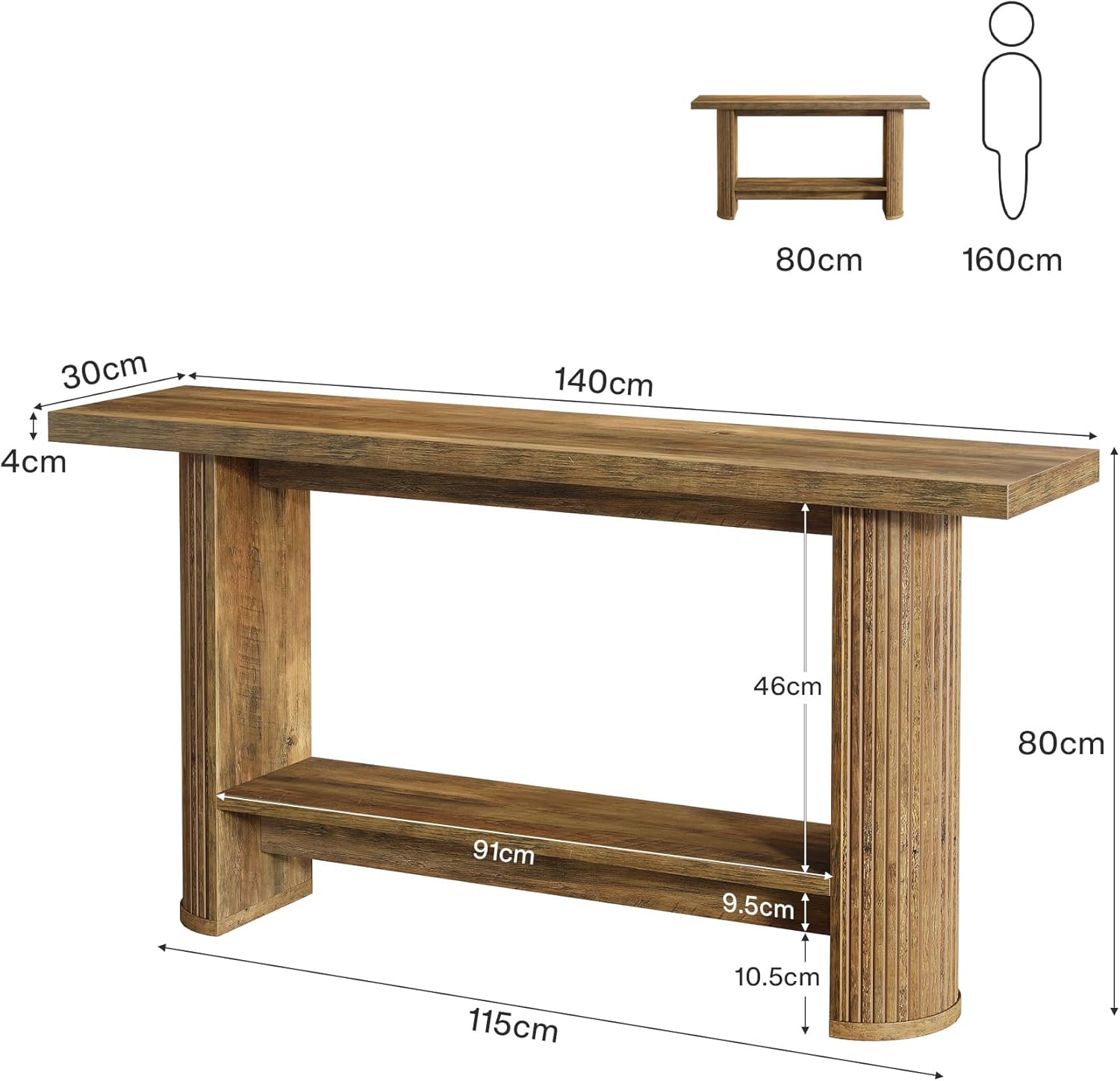 Stolik konsolowy 140 cm w stylu farmhouse – wąski stolik do przedpokoju i za sofę