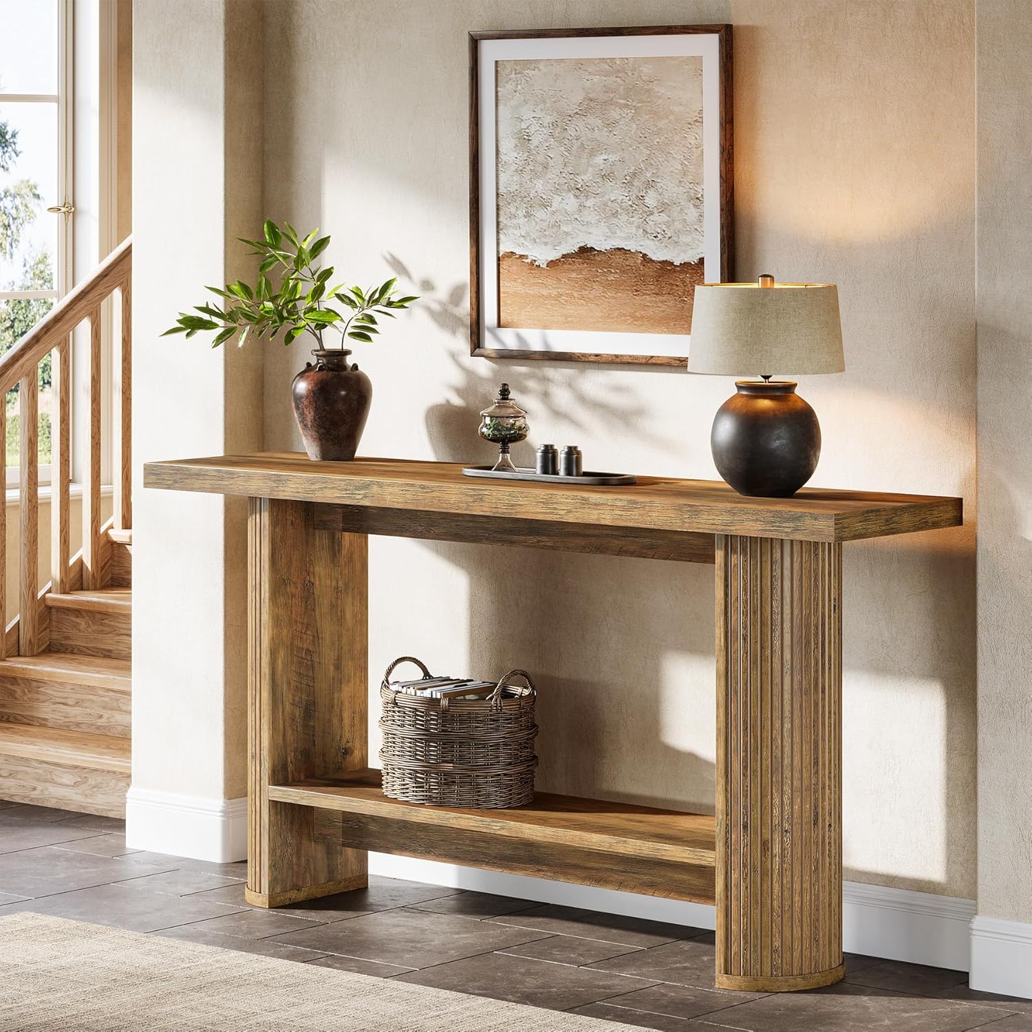 Stolik konsolowy 140 cm w stylu farmhouse – wąski stolik do przedpokoju i za sofę