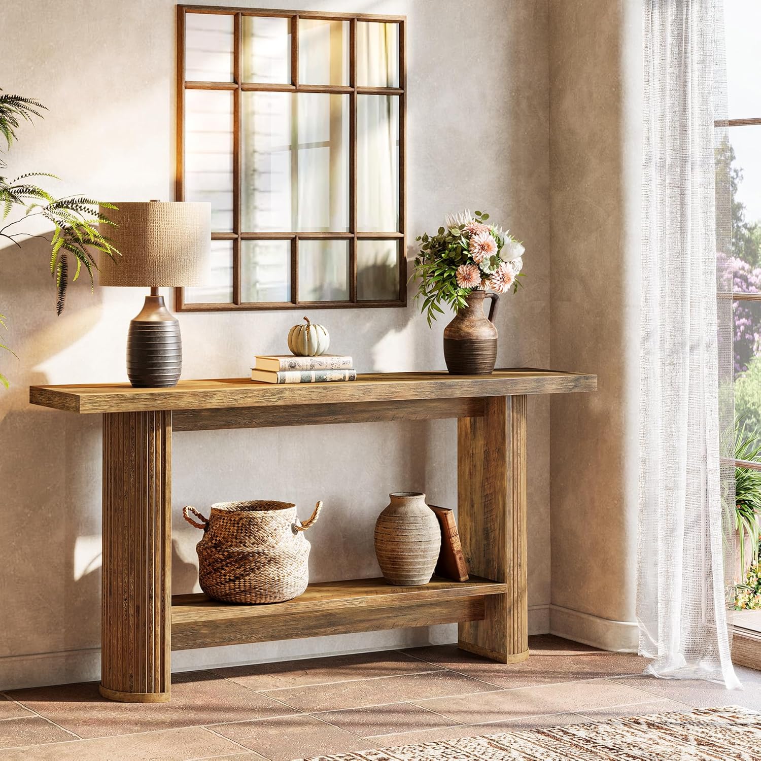 Stolik konsolowy 140 cm w stylu farmhouse – wąski stolik do przedpokoju i za sofę