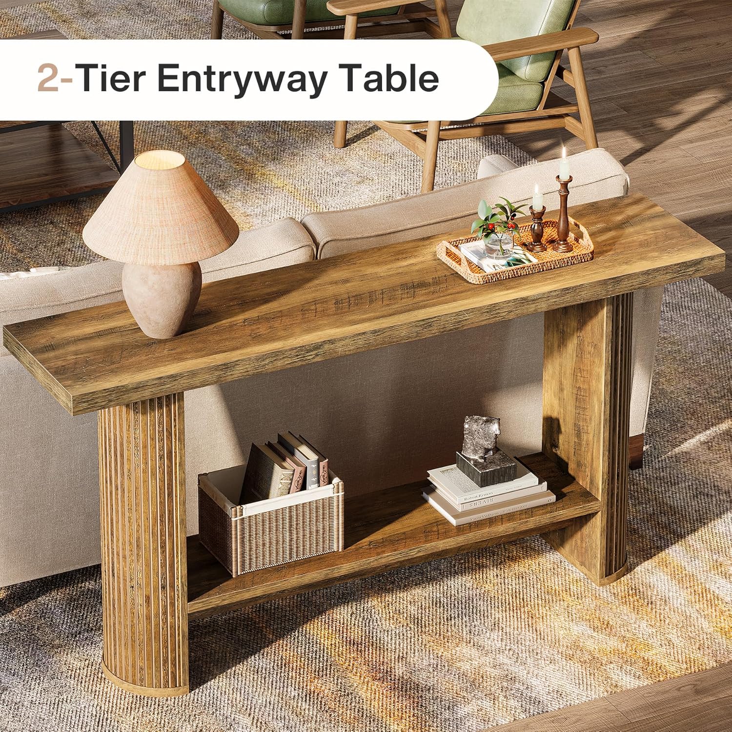 Stolik konsolowy 140 cm w stylu farmhouse – wąski stolik do przedpokoju i za sofę