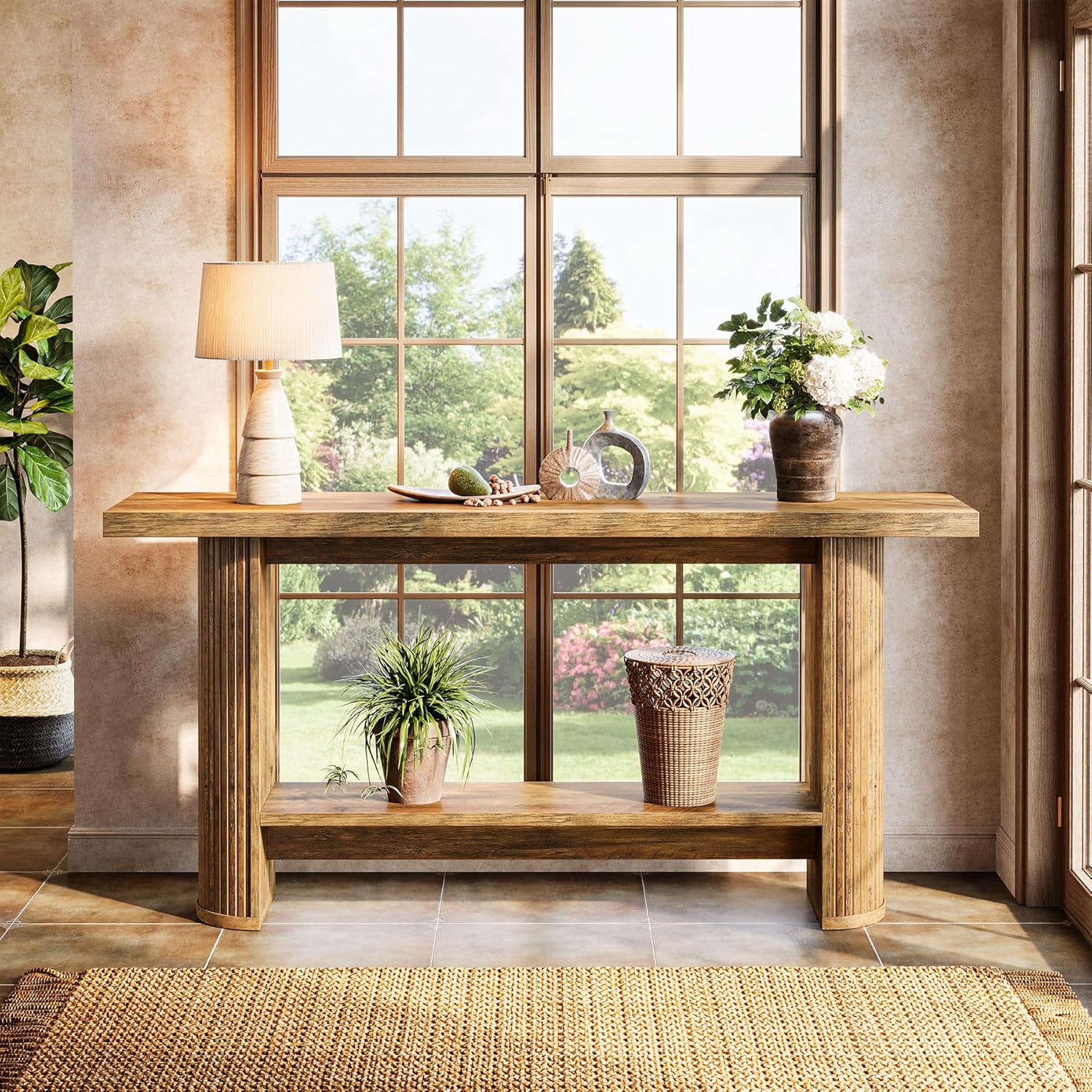Stolik konsolowy 140 cm w stylu farmhouse – wąski stolik do przedpokoju i za sofę
