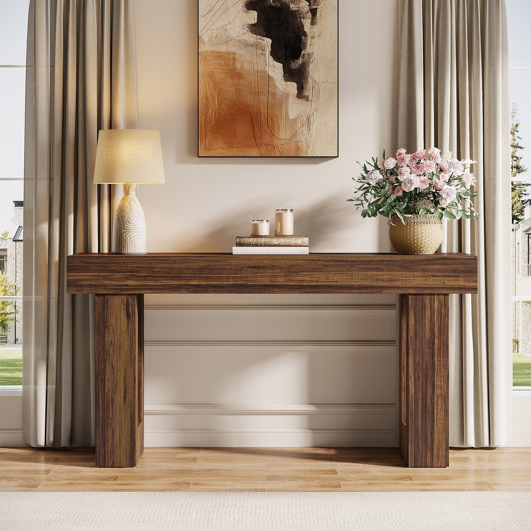 Stolik konsolowy 160 cm w stylu farmhouse – stolik za sofę do przedpokoju i salonu