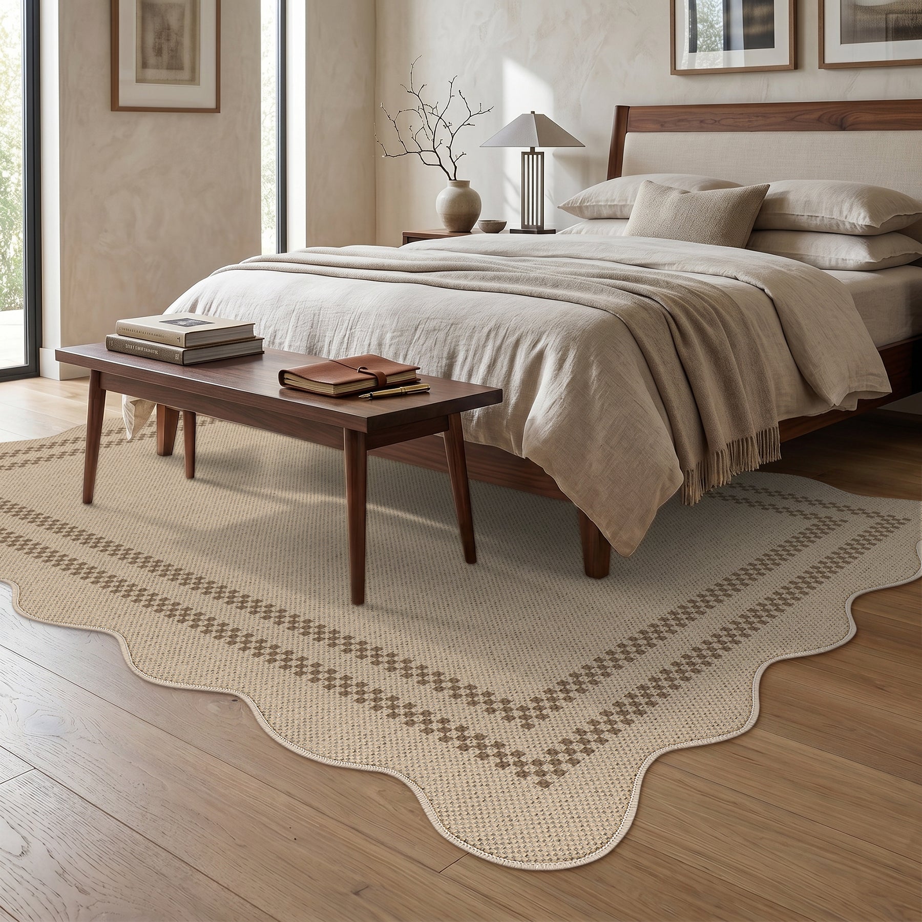 Dywan imitujący jutę 160x230/200x300 cm z brzegiem w stylu country – zmywalny, antypoślizgowy, idealny do kuchni i salonu, OEKO-TEX