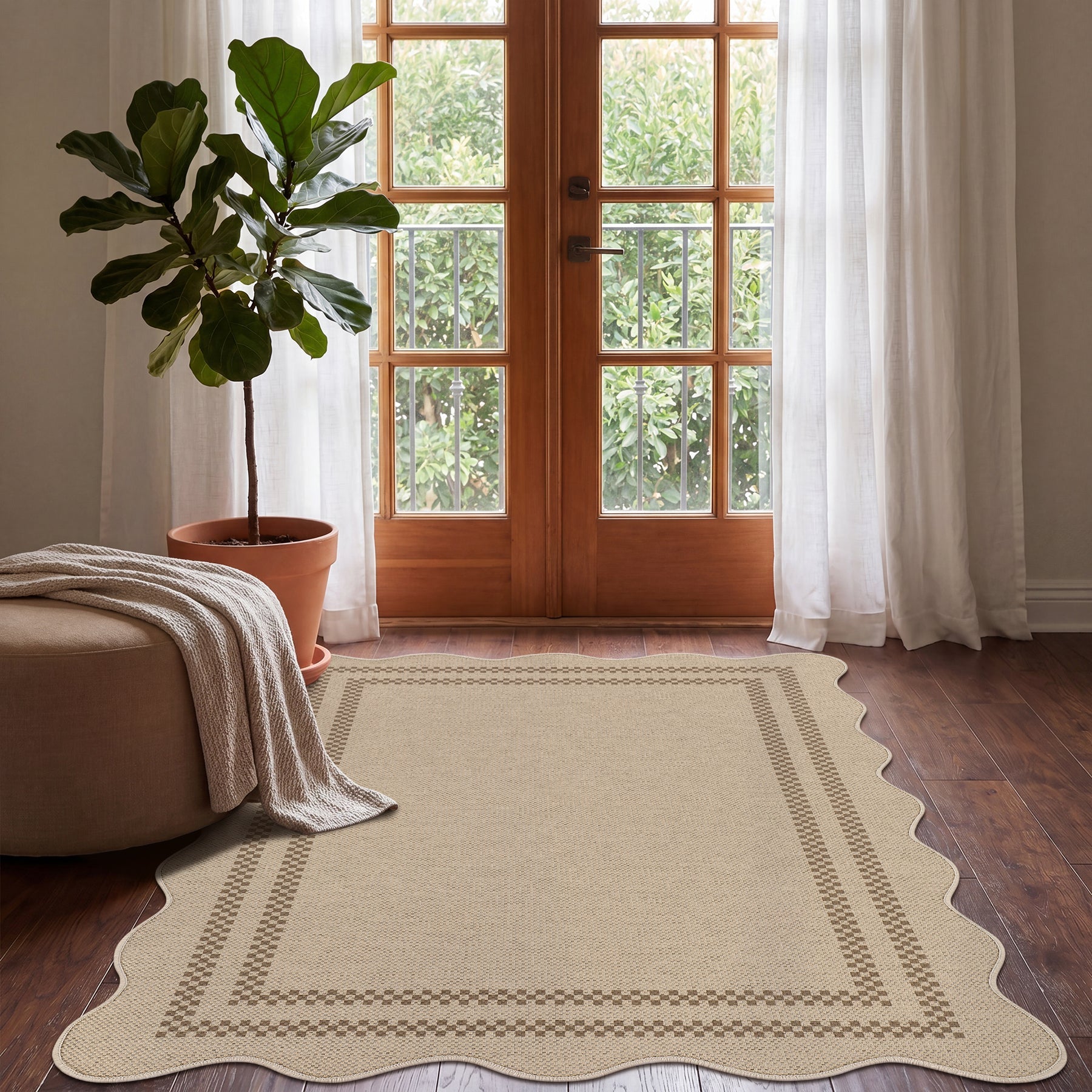 Dywan imitujący jutę 160x230/200x300 cm z brzegiem w stylu country – zmywalny, antypoślizgowy, idealny do kuchni i salonu, OEKO-TEX
