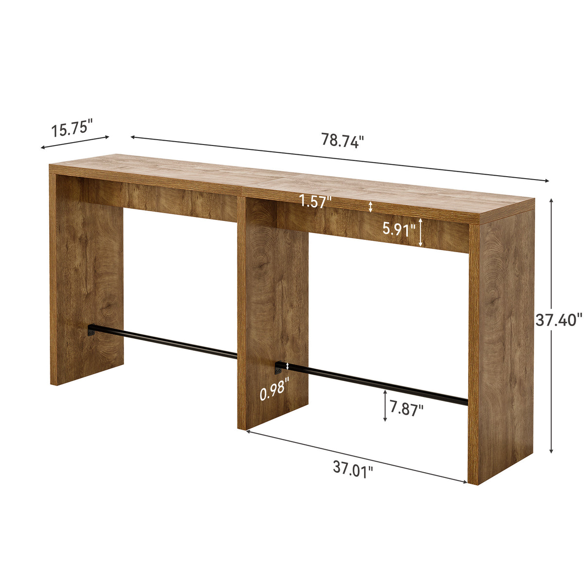 Stolik barowy dla 4 osób, 200 x 39,5 x 95 cm – wysoki stolik kuchenny z żelaznym podnóżkiem