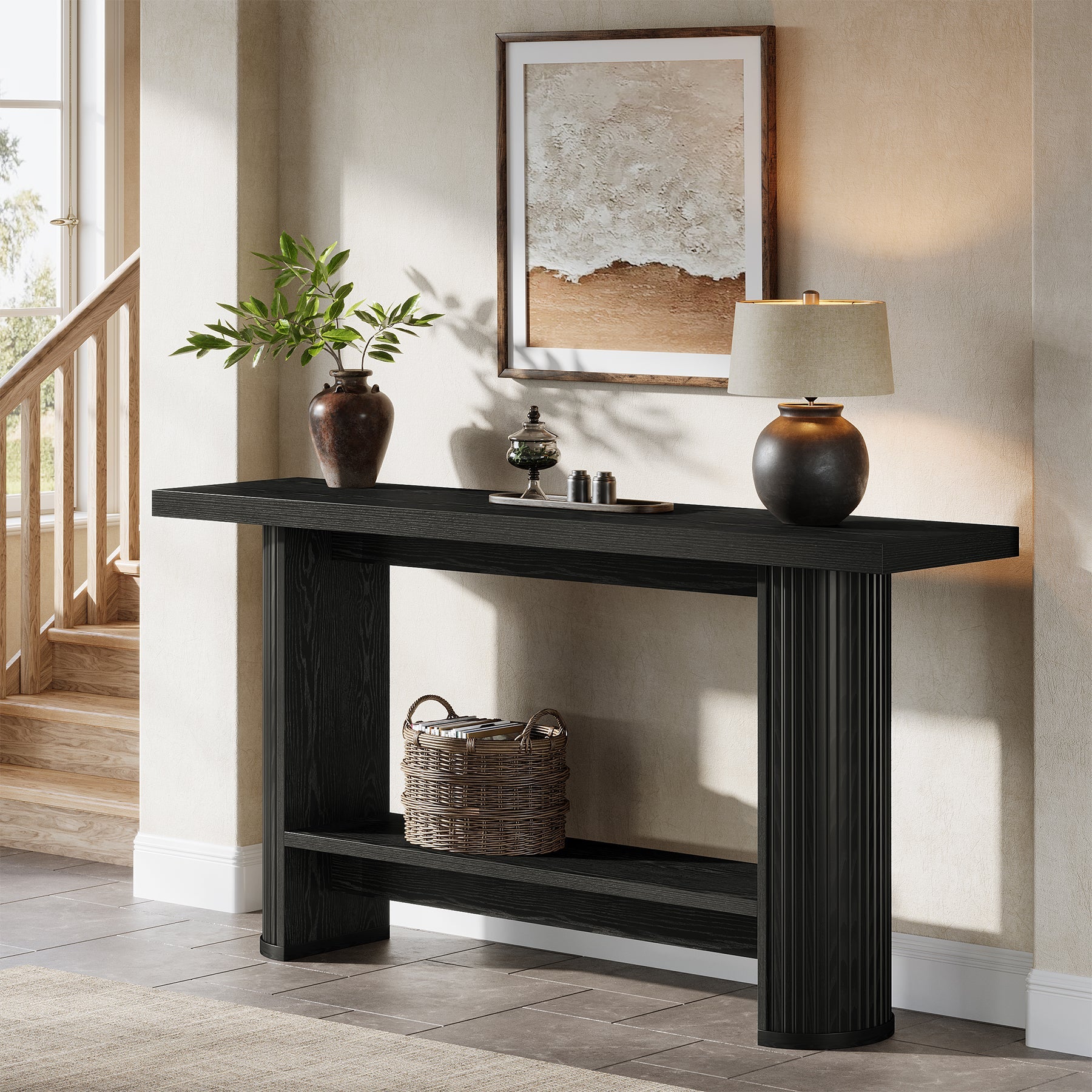 Stolik konsolowy 140 cm w stylu farmhouse – wąski stolik do przedpokoju i za sofę