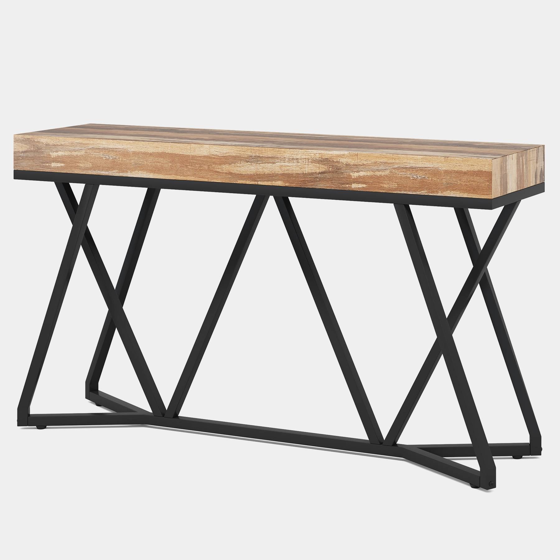 Stolik konsolowy 140 cm – stolik w stylu farmhouse do przedpokoju i salonu z unikalną metalową podstawą