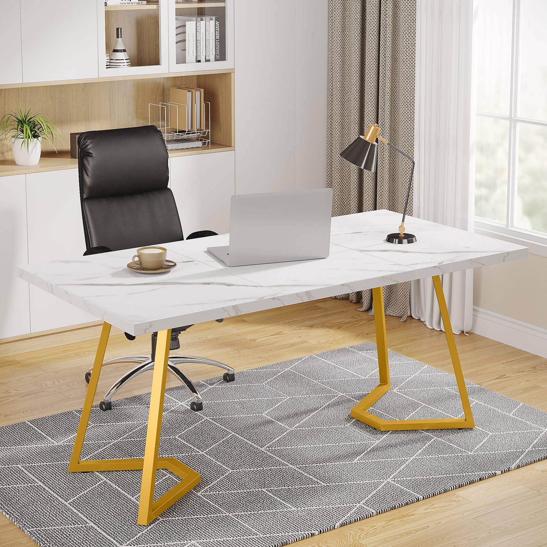 Biurko komputerowe 140 x 80 cm – nowoczesne biurko biurowe z blatem z marmuru syntetycznego do domowego biura