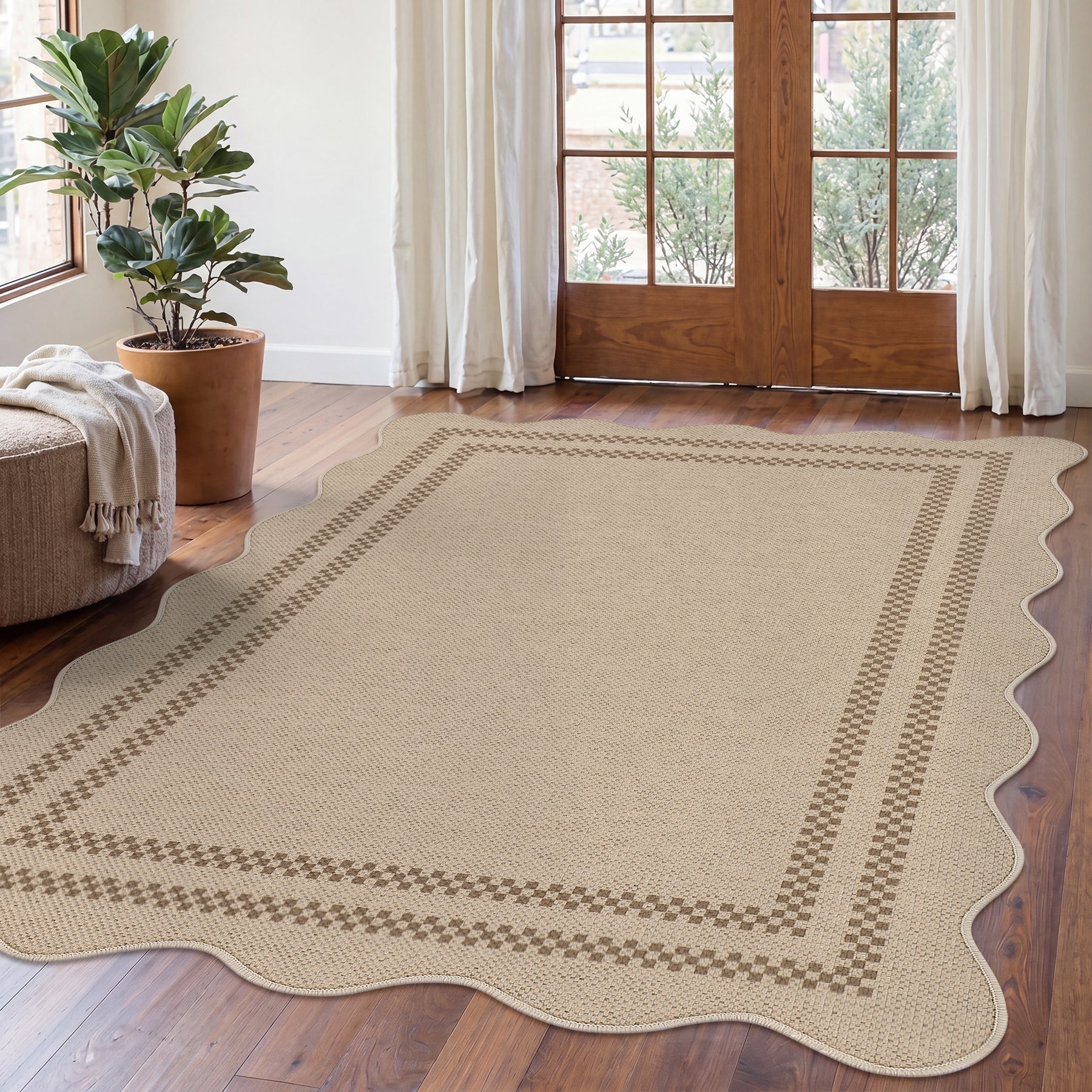 Dywan imitujący jutę 160x230/200x300 cm z brzegiem w stylu country – zmywalny, antypoślizgowy, idealny do kuchni i salonu, OEKO-TEX