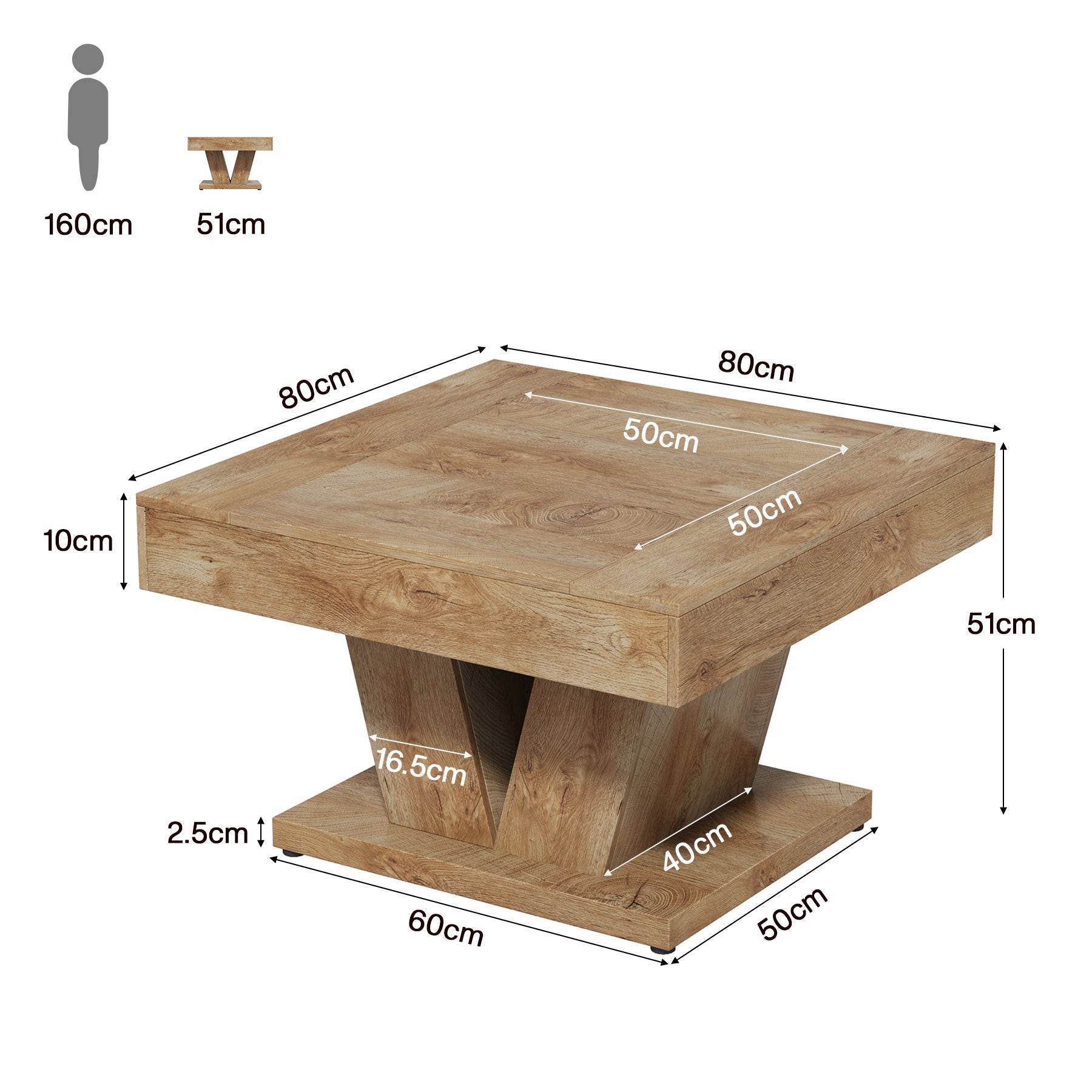 Kwadratowy stolik kawowy 80 cm – centralny stolik do salonu
