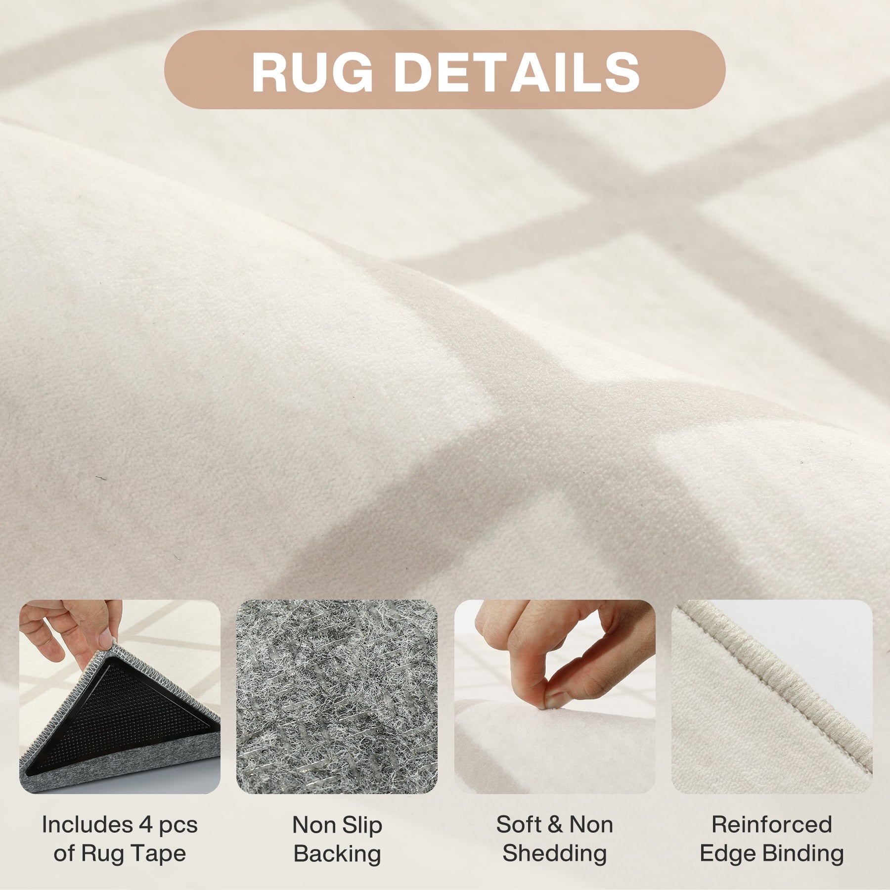 Nowoczesny dywan w kratkę, zmywalny, miękki i antypoślizgowy do salonu, z certyfikatem OEKO-TEX