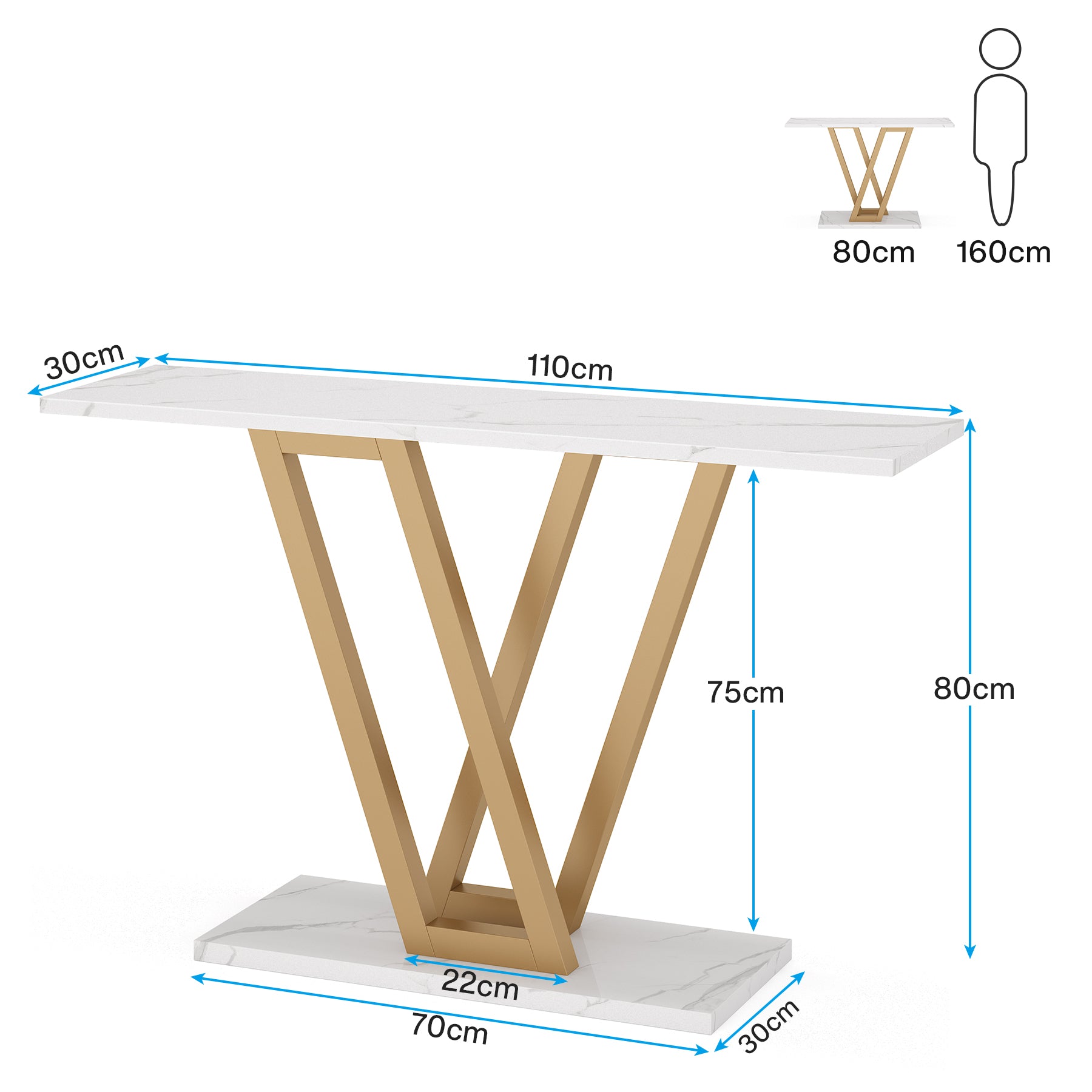 Stolik konsolowy 110 cm – wąski stolik do przedpokoju z metalową ramą do salonu i przedpokoju
