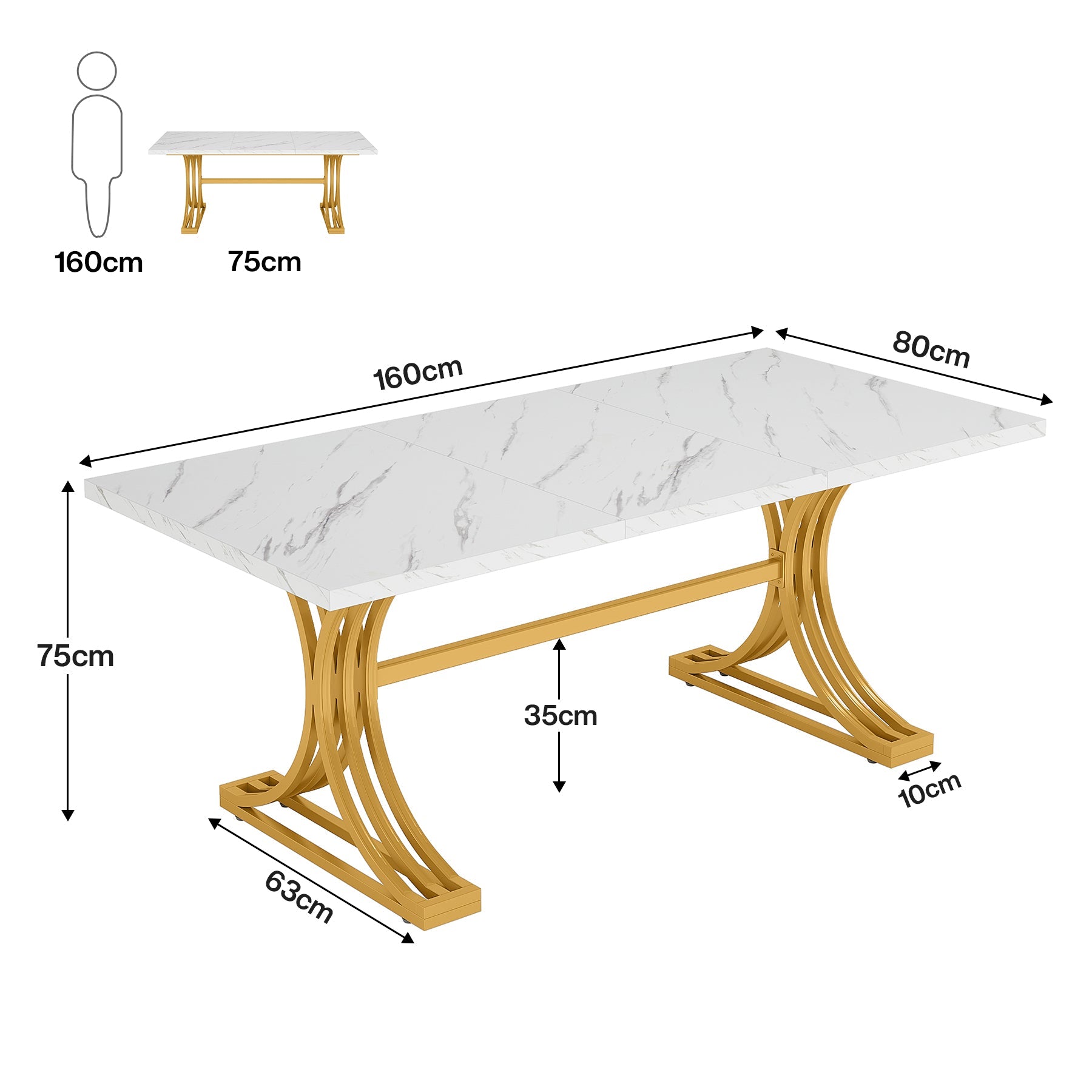 Nowoczesny prostokątny stół jadalny 160 cm z metalowymi nogami – dla 4–6 osób, do kuchni i jadalni