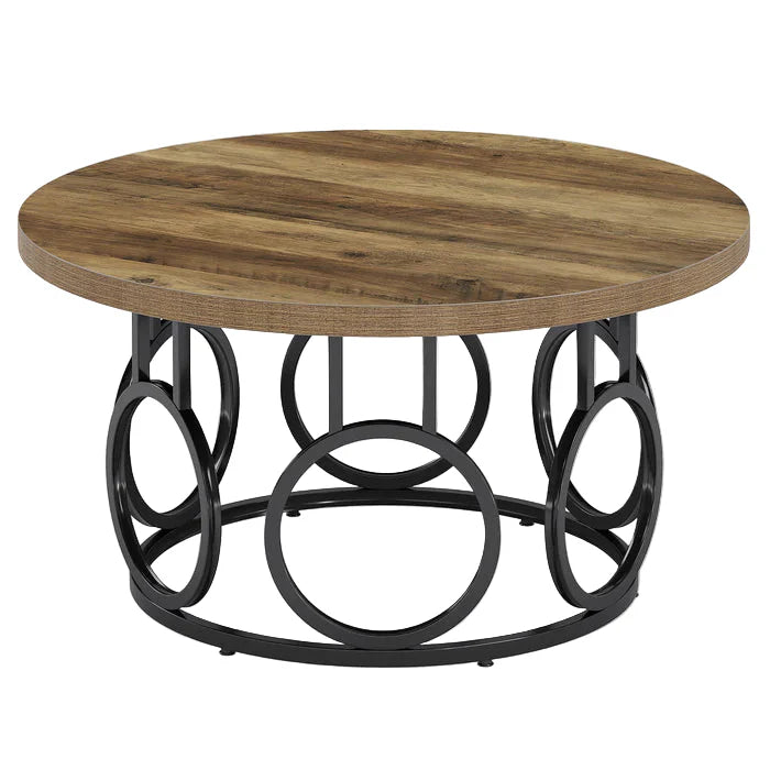 Okrągły stolik kawowy 80 x 80 x 45 cm – stolik centralny z metalową podstawą do salonu