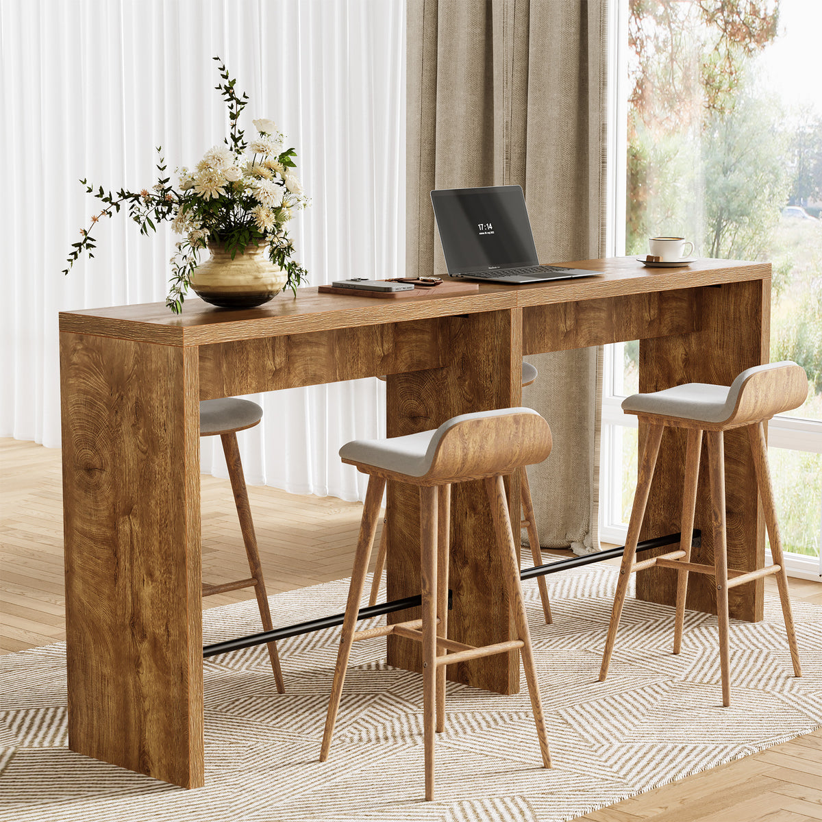 Stolik barowy dla 4 osób, 200 x 39,5 x 95 cm – wysoki stolik kuchenny z żelaznym podnóżkiem