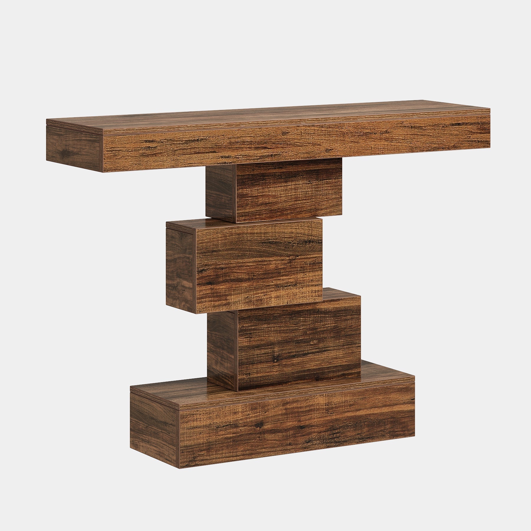 Stolik konsolowy 108 cm – ozdobny stolik za sofę z geometryczną podstawą do przedpokoju