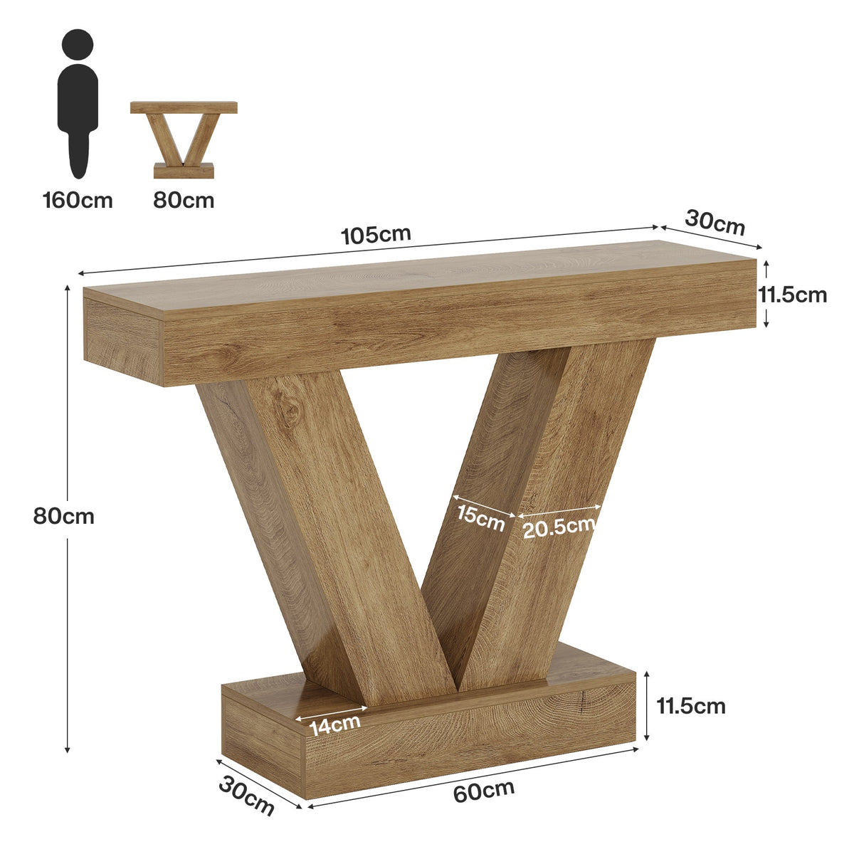Stolik konsolowy 105 cm – wąski stolik do przedpokoju z nogami w kształcie litery V do przedpokoju i salonu
