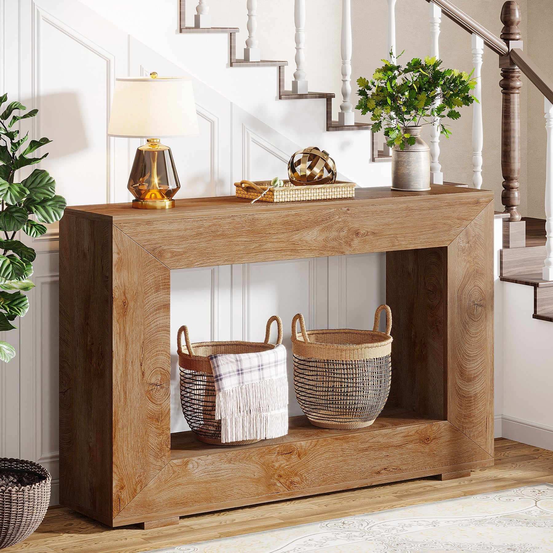 Stolik konsolowy 120 cm w stylu farmhouse – stolik do przedpokoju z miejscem do przechowywania