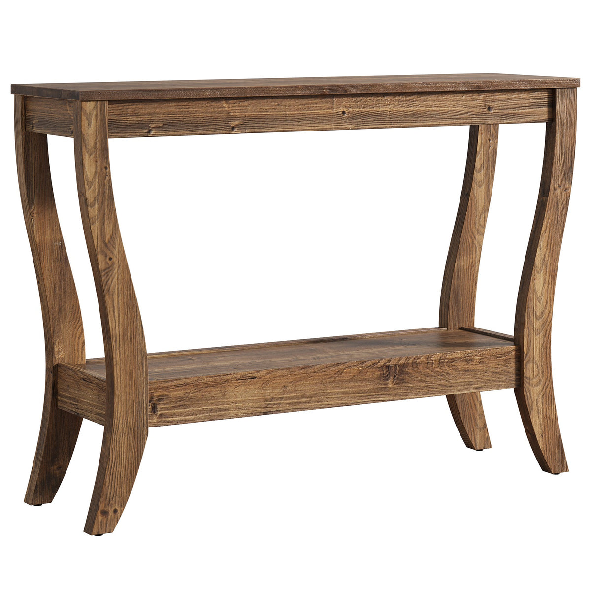 Stolik konsolowy z litego drewna 105 cm – stolik do przedpokoju w stylu farmhouse z półkami