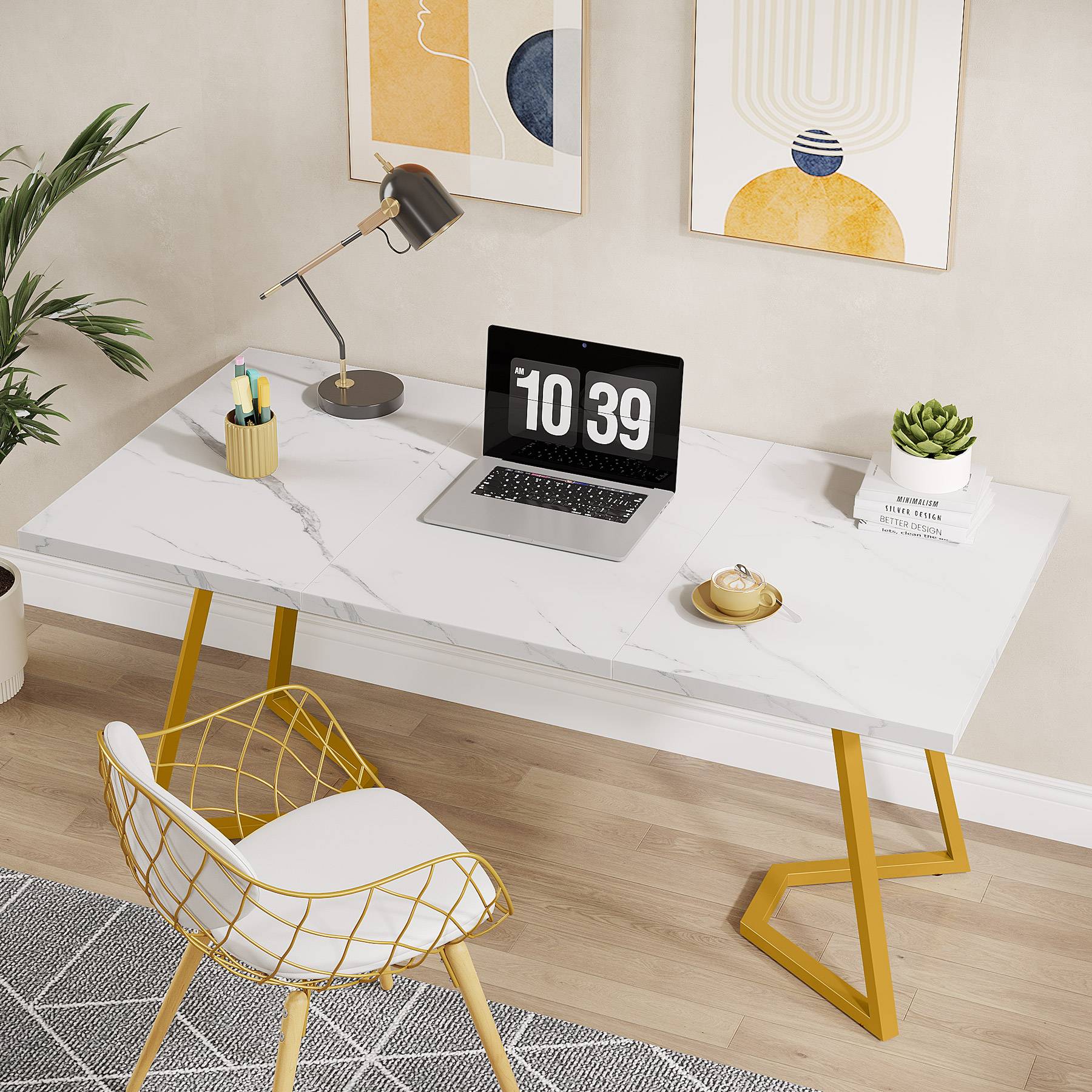 Biurko komputerowe 140 x 80 cm – nowoczesne biurko biurowe z blatem z marmuru syntetycznego do domowego biura