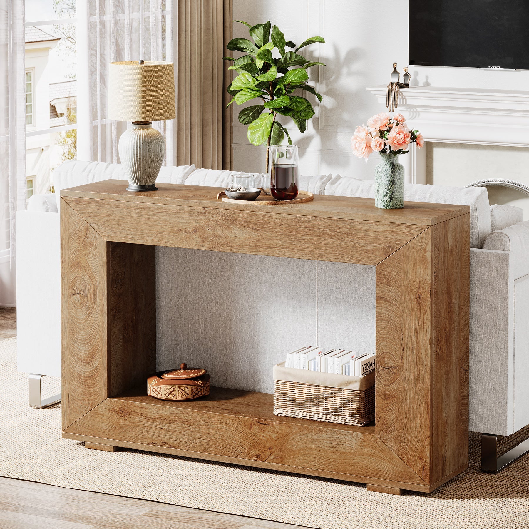 Stolik konsolowy 120 cm w stylu farmhouse – stolik do przedpokoju z miejscem do przechowywania