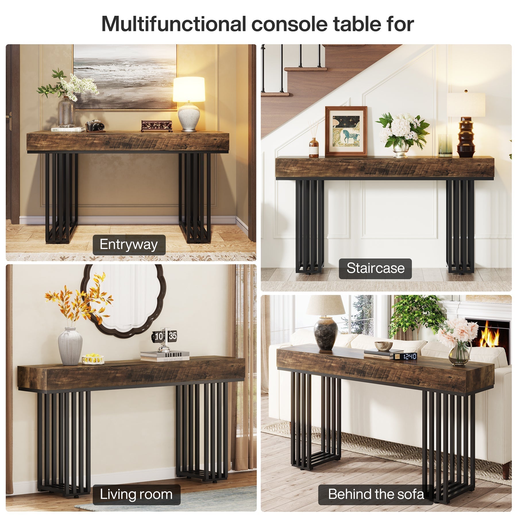 Stolik konsolowy 140 cm w stylu industrialnym – stolik do przedpokoju z metalowymi nogami do salonu