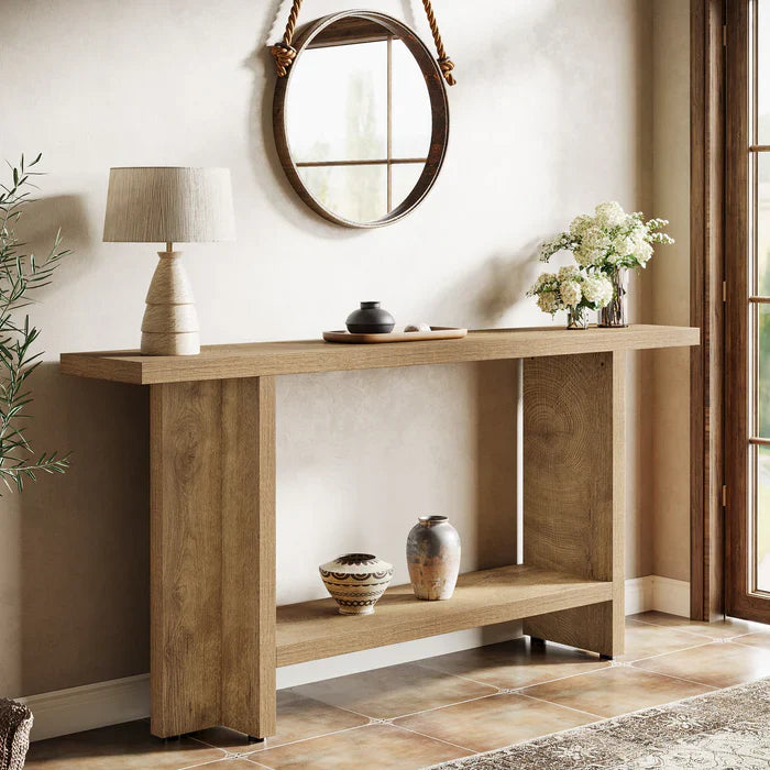 Stolik konsolowy 150 cm z półką – wąski stolik za sofę do salonu i przedpokoju