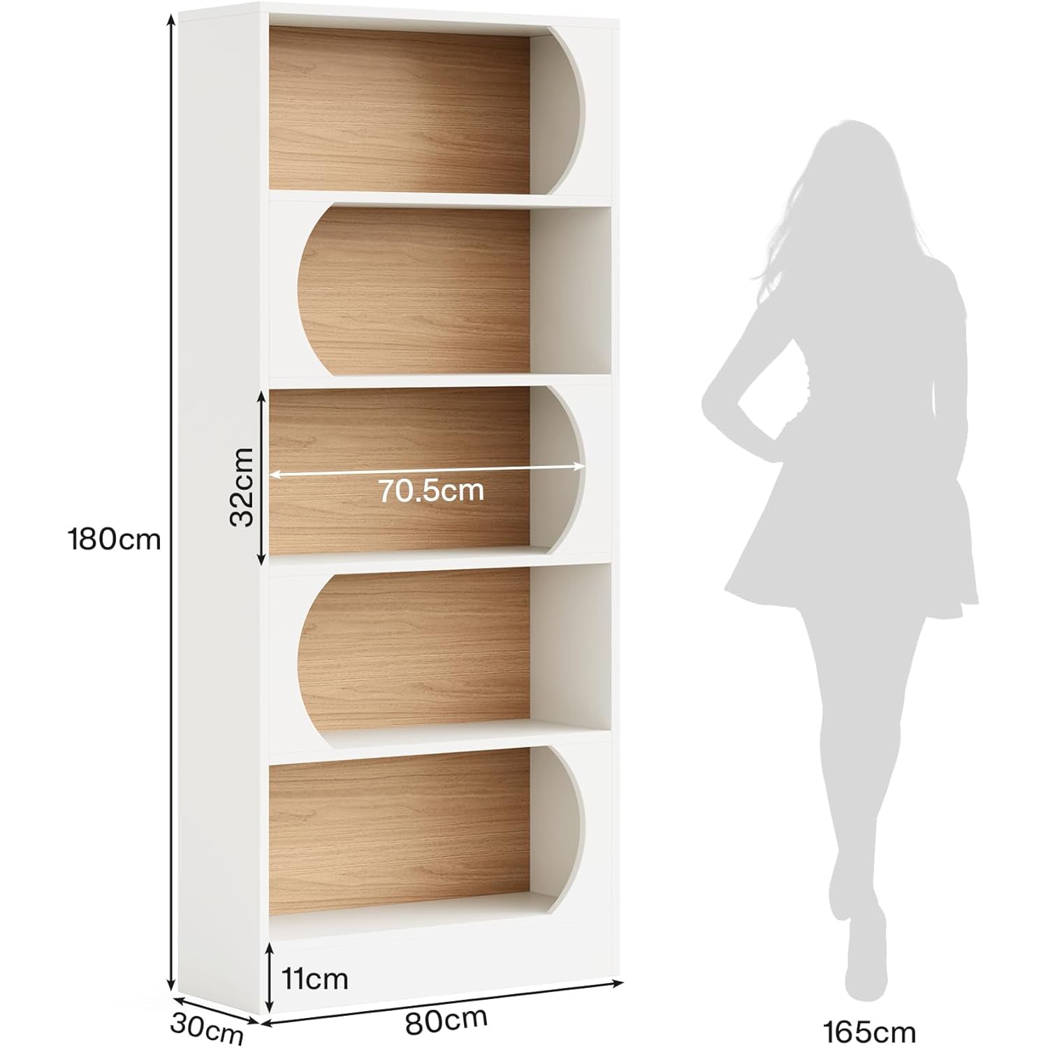 Nowoczesny 5-poziomowy regał na książki – wysokość 180 cm, wolnostojący design