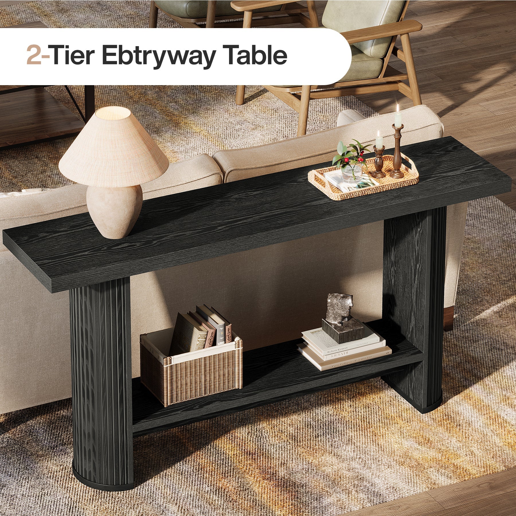 Stolik konsolowy 140 cm w stylu farmhouse – wąski stolik do przedpokoju i za sofę
