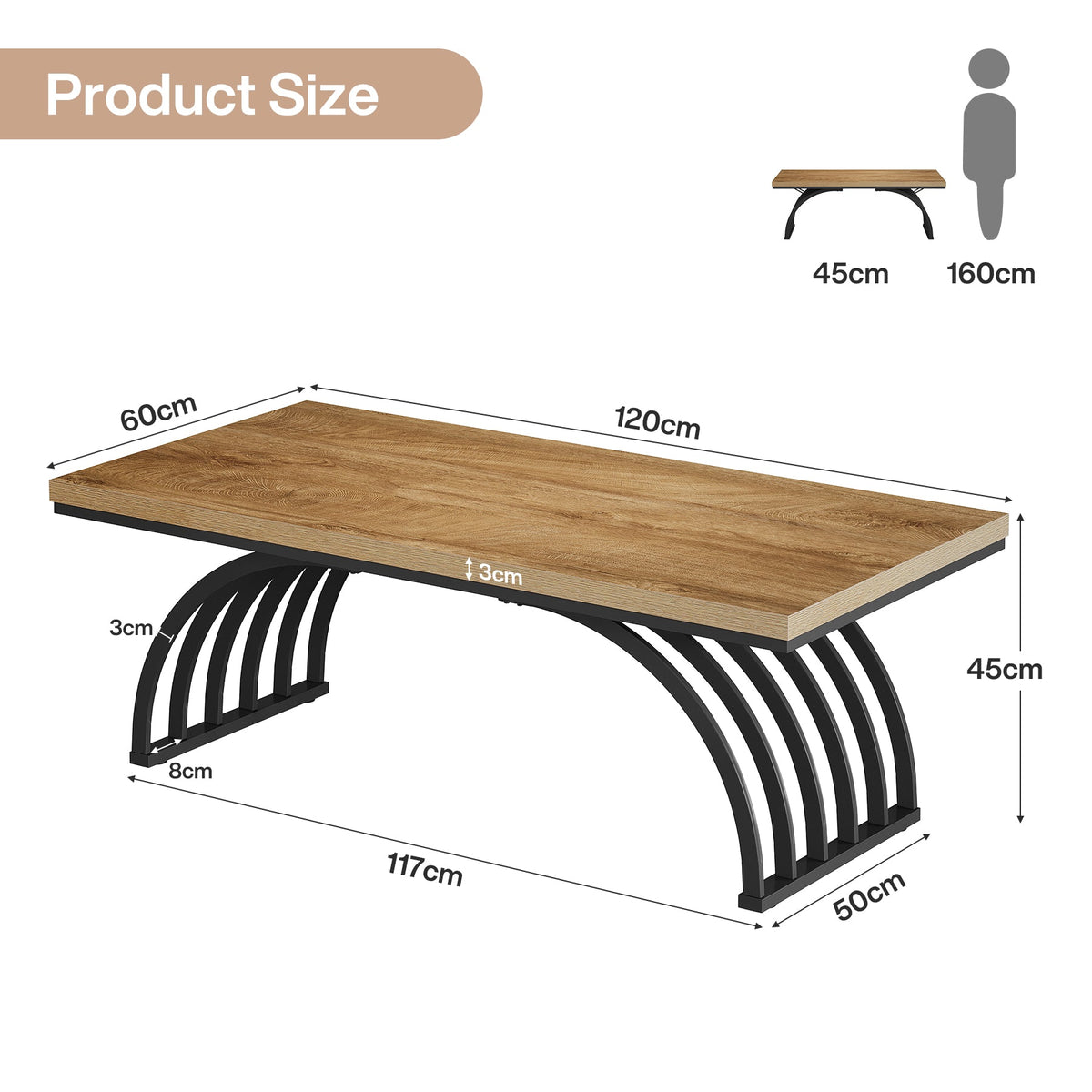 Prostokątny stolik kawowy 120 cm – stolik centralny z metalowymi nogami ramy
