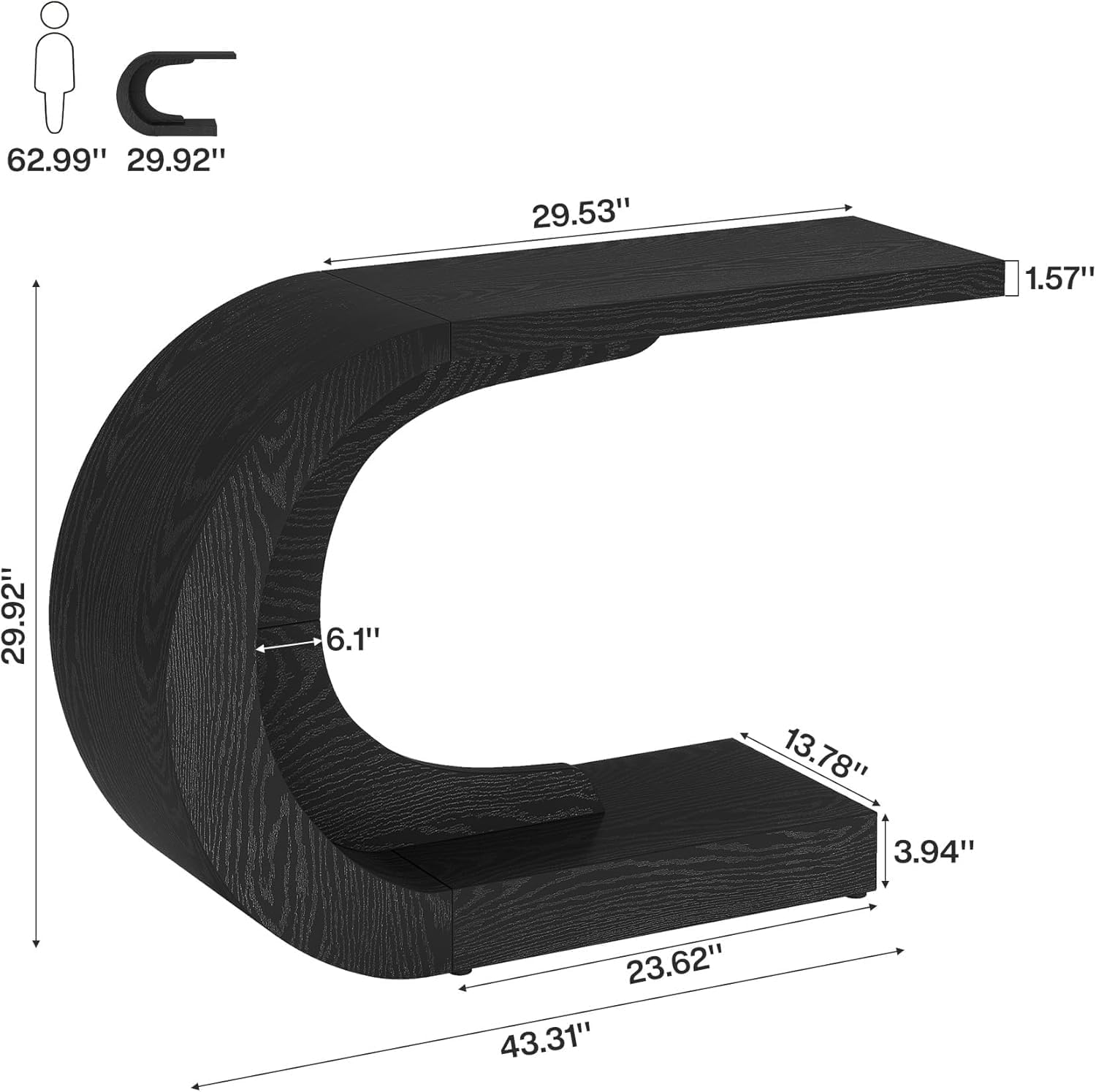 Stolik konsolowy w kształcie litery C, 110 cm – stolik do przedpokoju i salonu