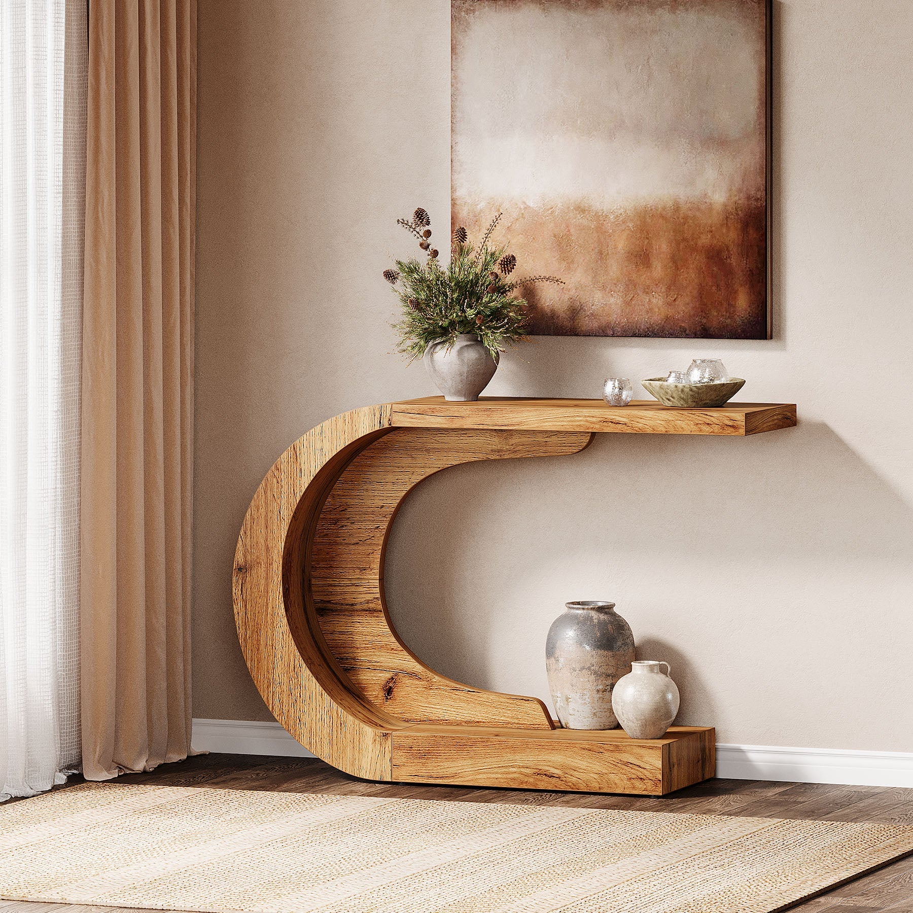 Stolik konsolowy w kształcie litery C, 110 cm – stolik do przedpokoju i salonu