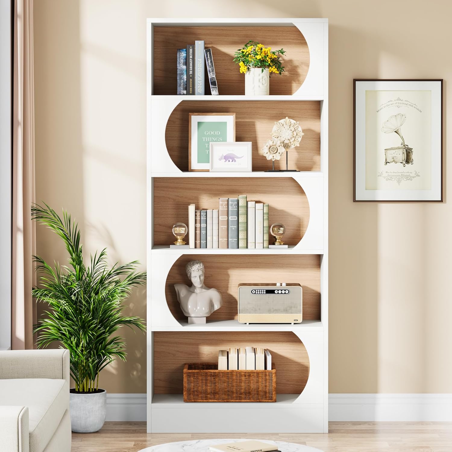Nowoczesny 5-poziomowy regał na książki – wysokość 180 cm, wolnostojący design