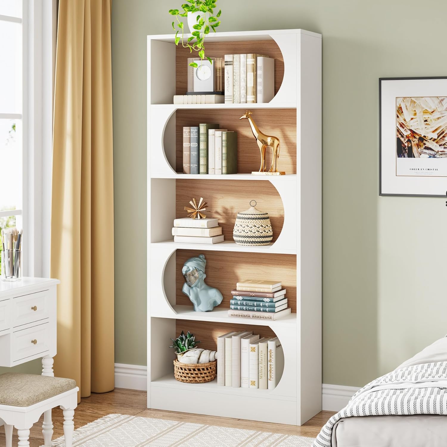 Nowoczesny 5-poziomowy regał na książki – wysokość 180 cm, wolnostojący design