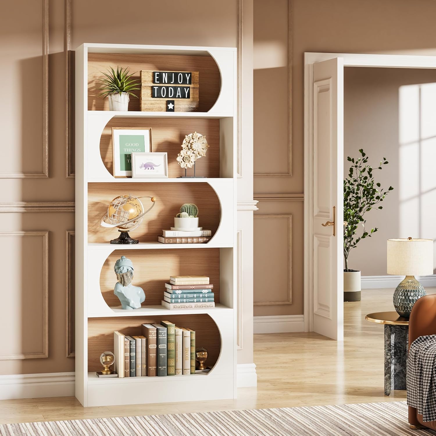 Nowoczesny 5-poziomowy regał na książki – wysokość 180 cm, wolnostojący design