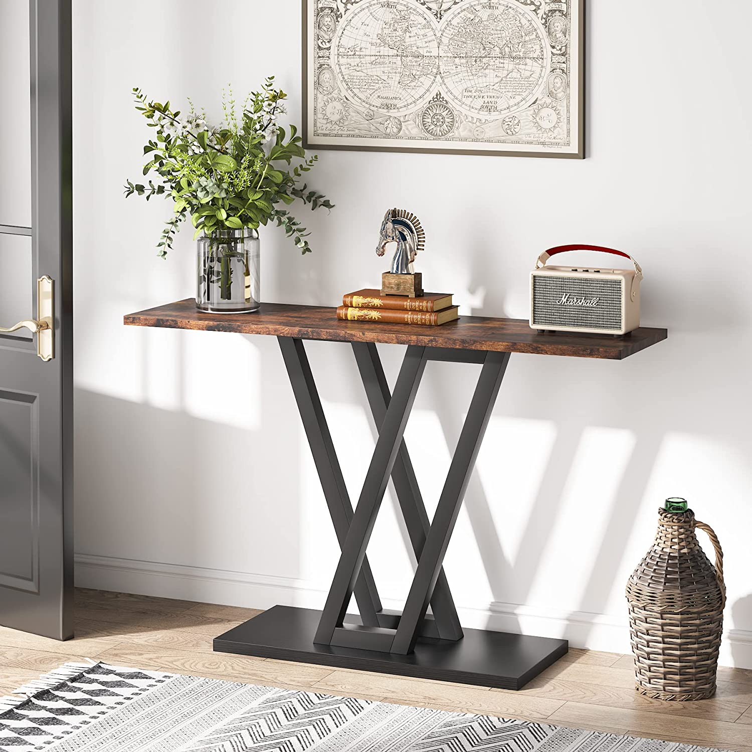 Stolik konsolowy 110 cm – wąski stolik do przedpokoju z metalową ramą do salonu i przedpokoju