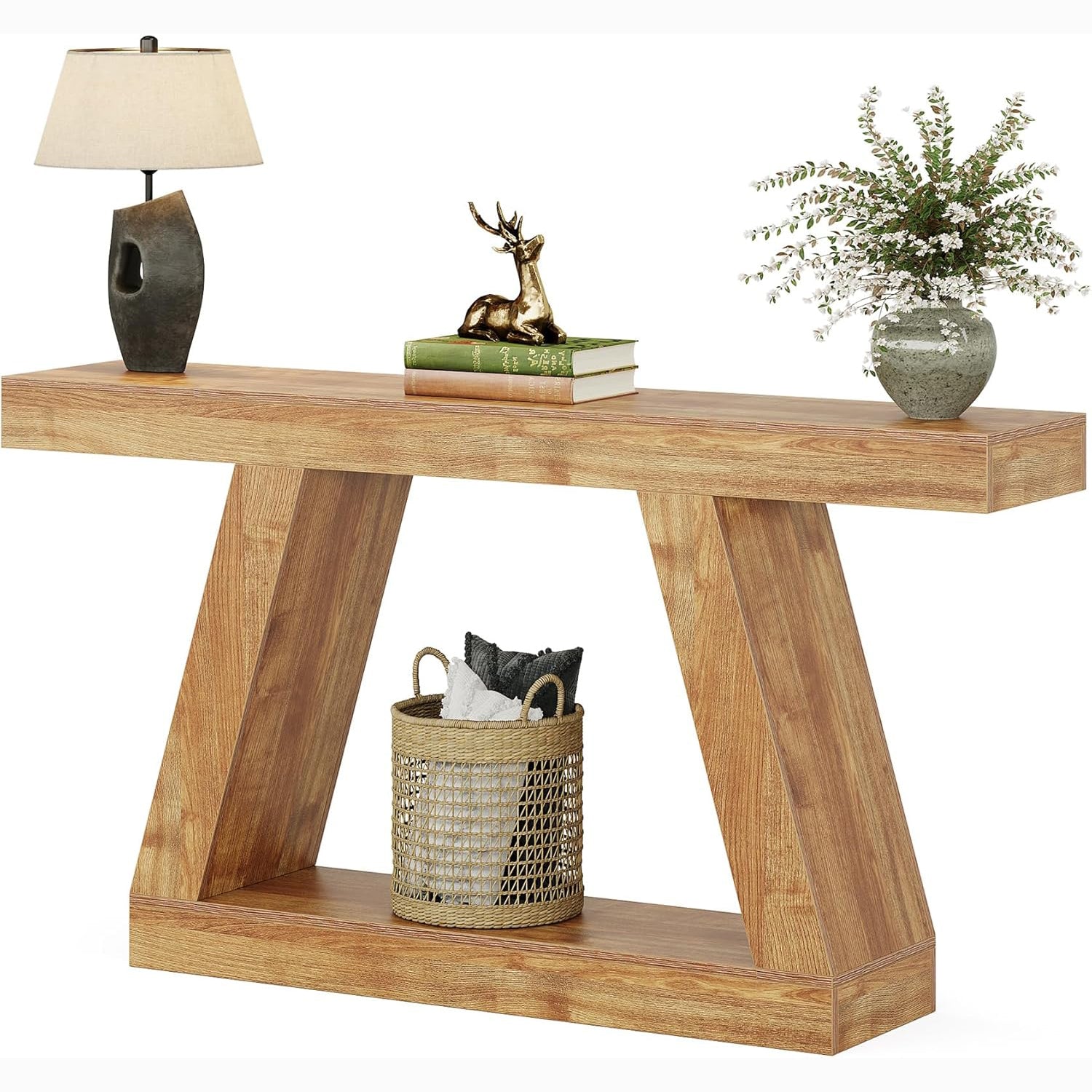 Stolik konsolowy 140 cm w stylu farmhouse – stolik za sofę z miejscem do przechowywania do przedpokoju i salonu