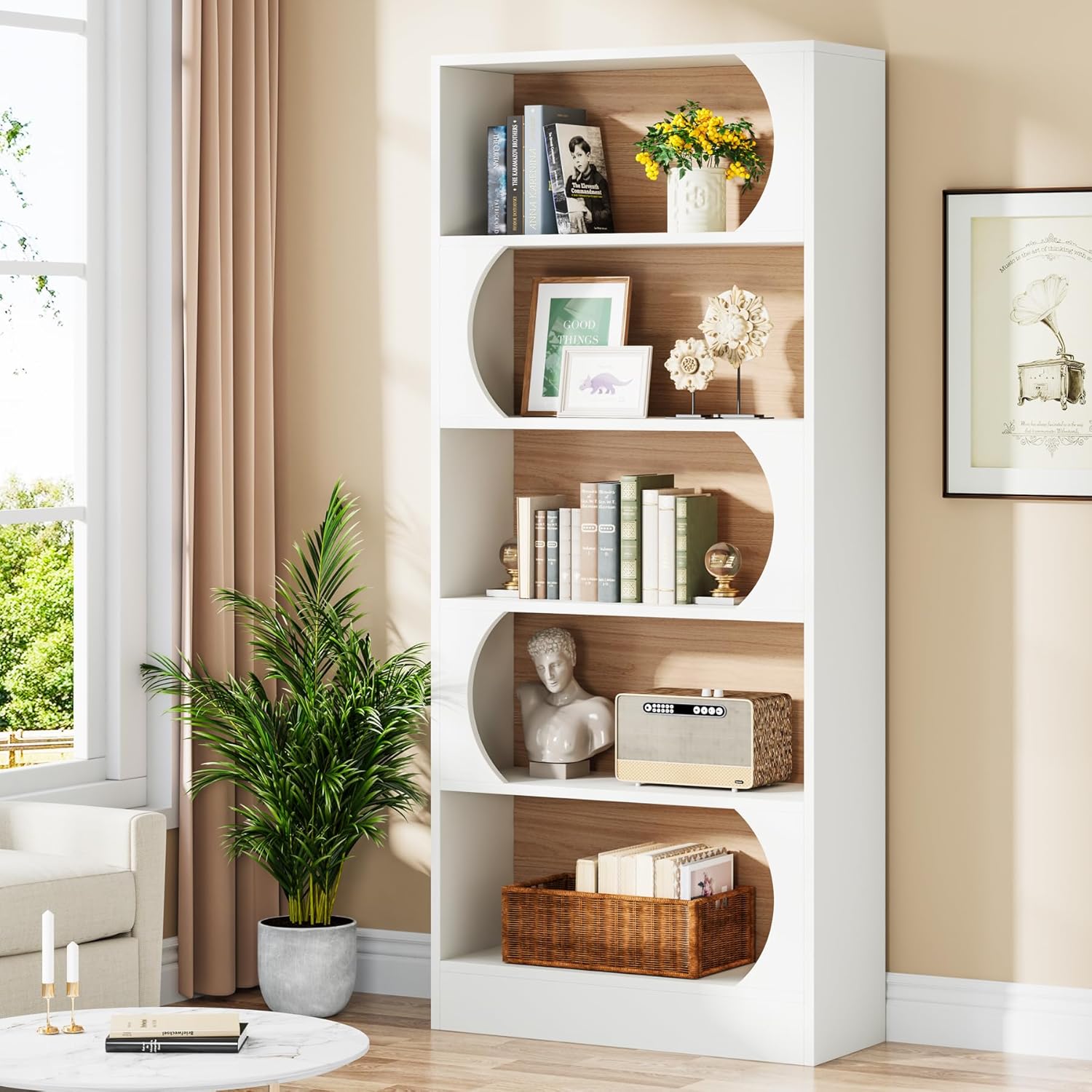 Nowoczesny 5-poziomowy regał na książki – wysokość 180 cm, wolnostojący design